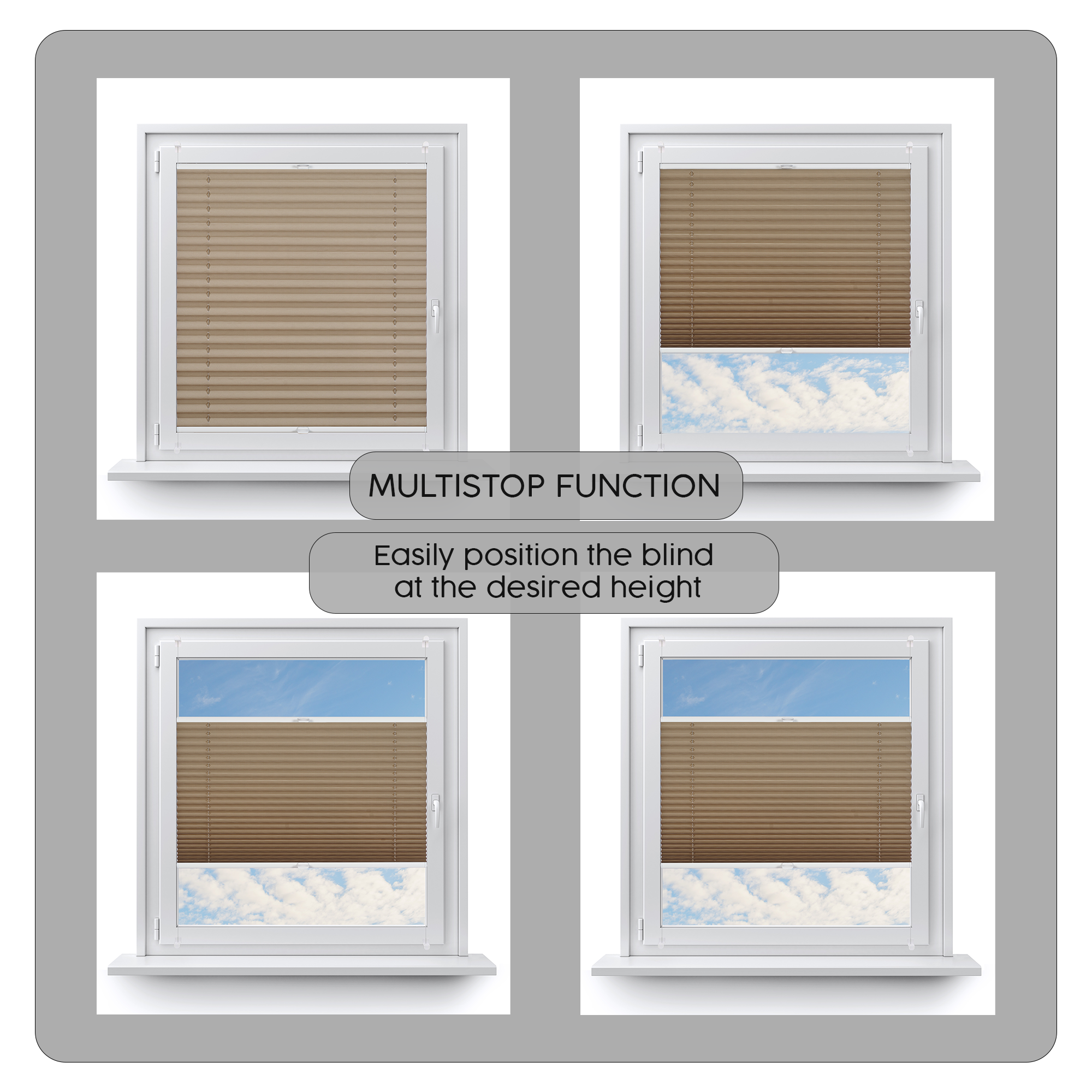 Concept Blinds Customised Pleated Shades – No Drilling, Easy Installation – Made-to-Measure – Width 40cm to 200cm, Height 20cm to 260cm – Premium Window & Door Blinds