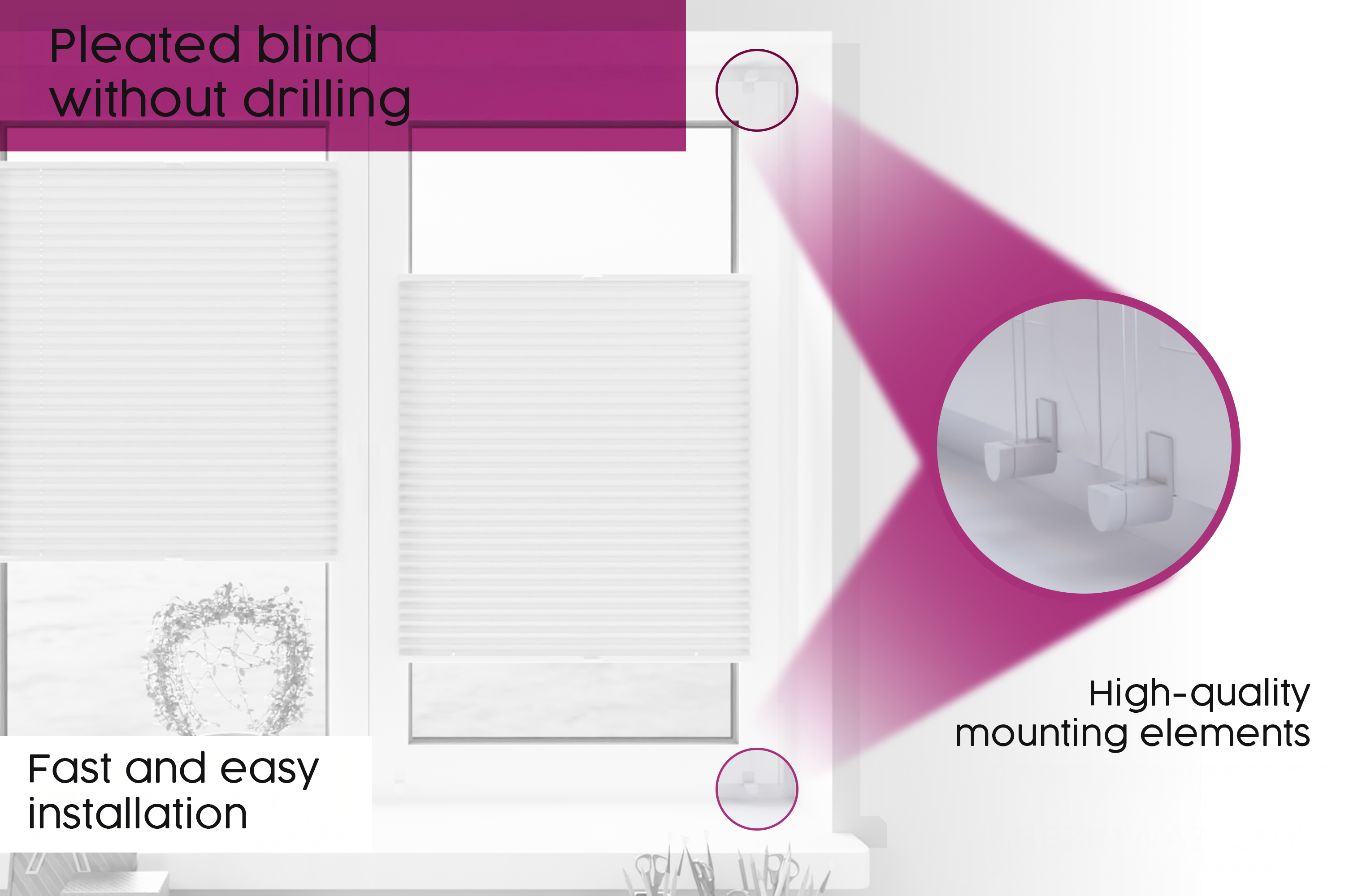 Concept Blinds Customised Pleated Shades – No Drilling, Easy Installation – Made-to-Measure – Width 40cm to 200cm, Height 20cm to 260cm – Premium Window & Door Blinds