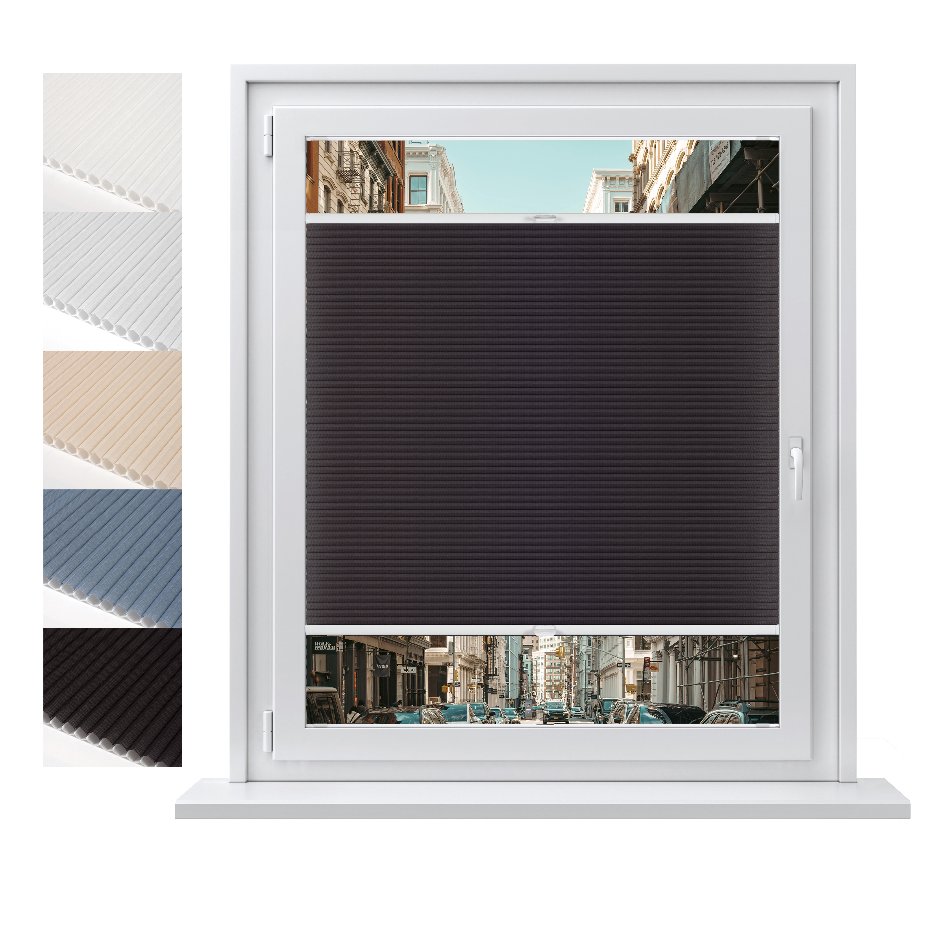 Concept Blinds® Made-to-Measure Honeycomb Pleated Blinds - Custom Up & Down Shades with Drilling - Semi-Transparent - Width 30-170cm, Height 20-240cm - Light Filtering Window Shades