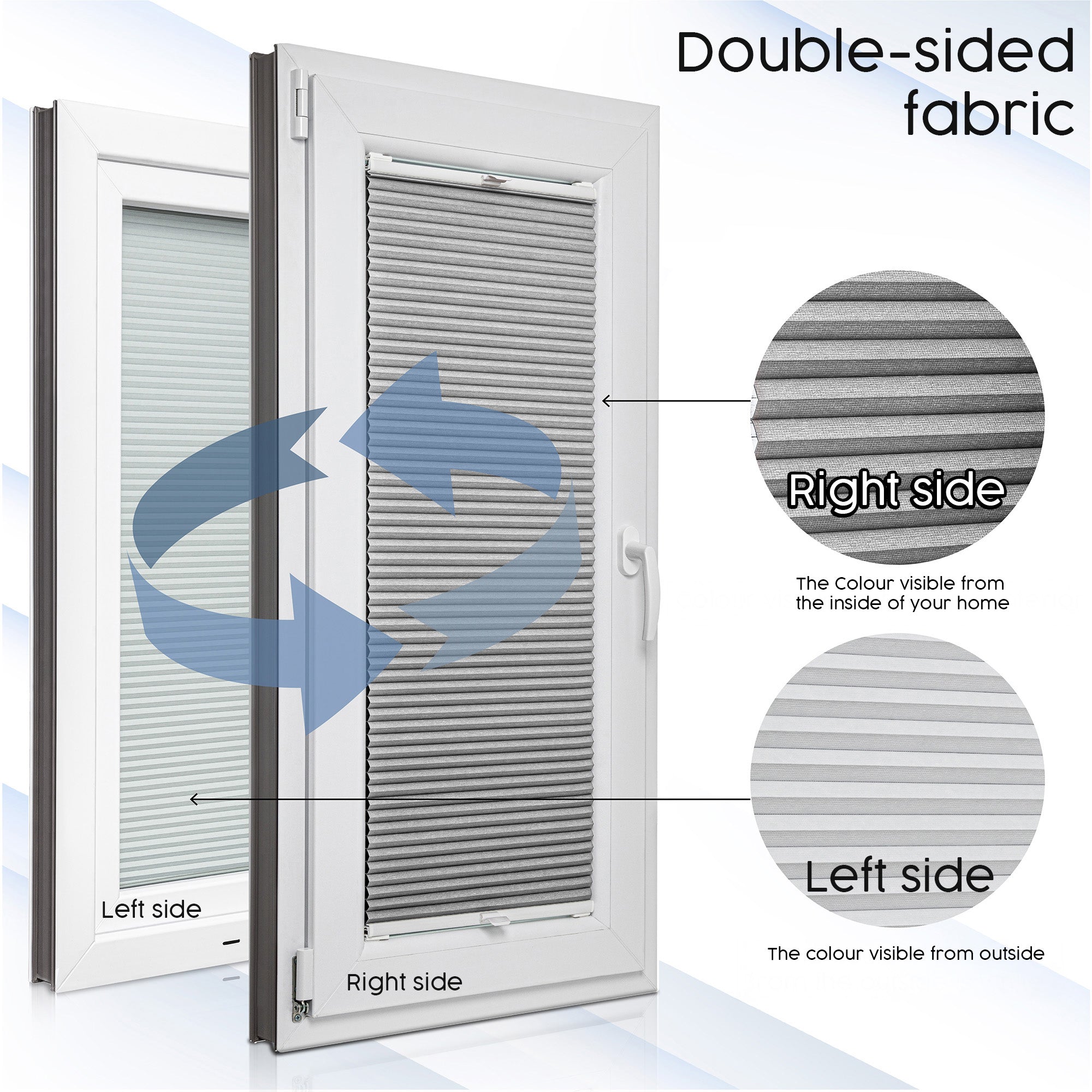 Concept Blinds® Made-to-Measure Honeycomb Pleated Blinds - Custom Up & Down Shades with Drilling - Semi-Transparent - Width 30-170cm, Height 20-240cm - Light Filtering Window Shades