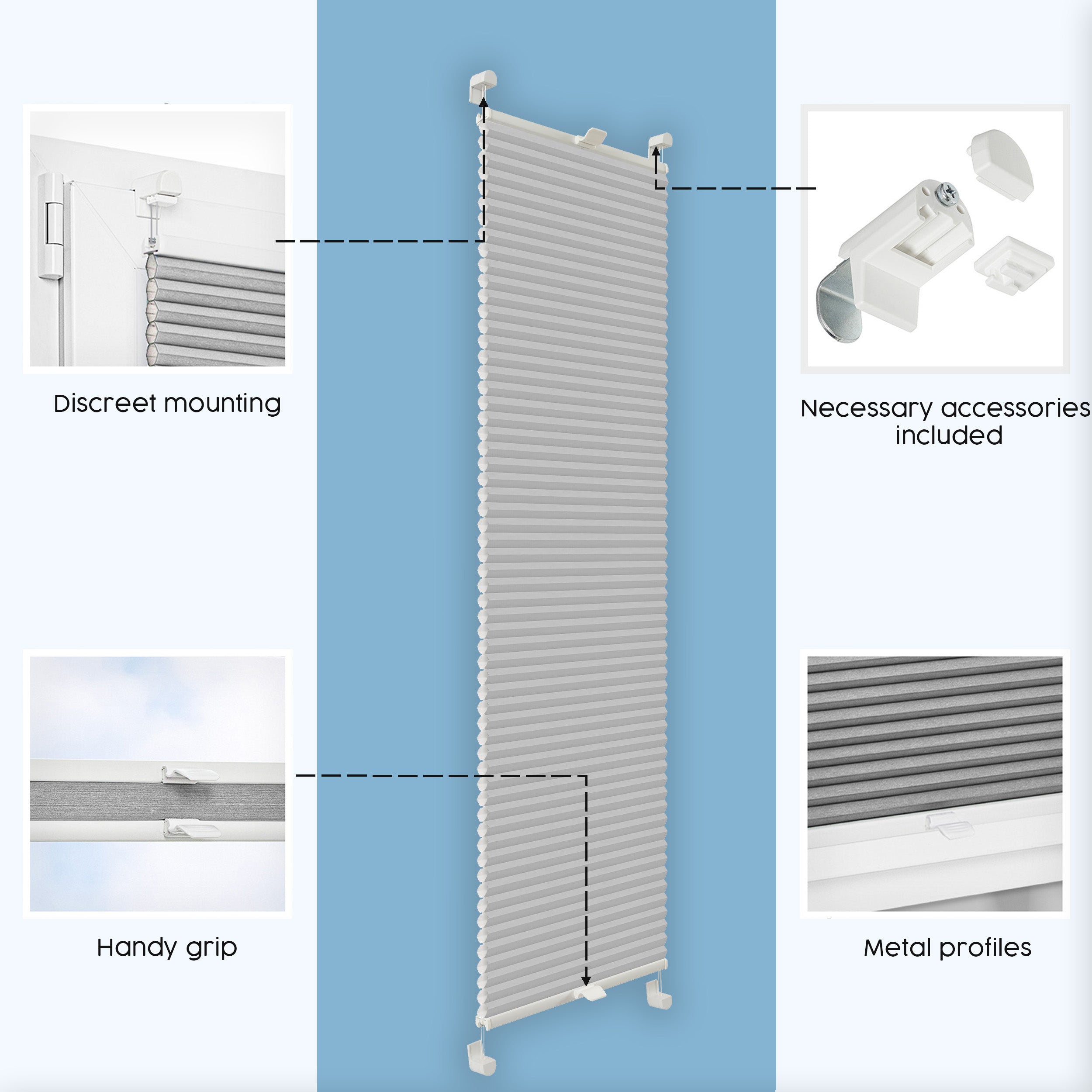 Concept Blinds® Custom Size No-Drill Honeycomb Pleated Blinds - Made-to-Measure - Easy Fit, Drill-Free Pleated Window Shades - Semi-Transparent, Light Filtering – 30-170cm Wide, 20-240cm Drop