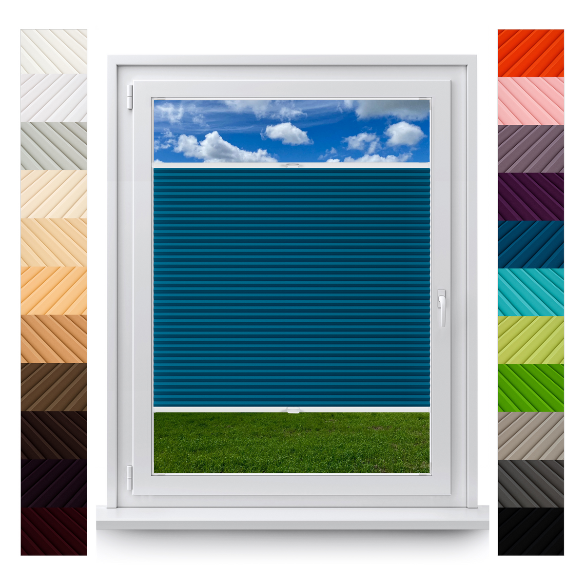 Custom Pleated Blinds – No Drill Installation, Within Window Frame, Made to Measure Adhesive Mount