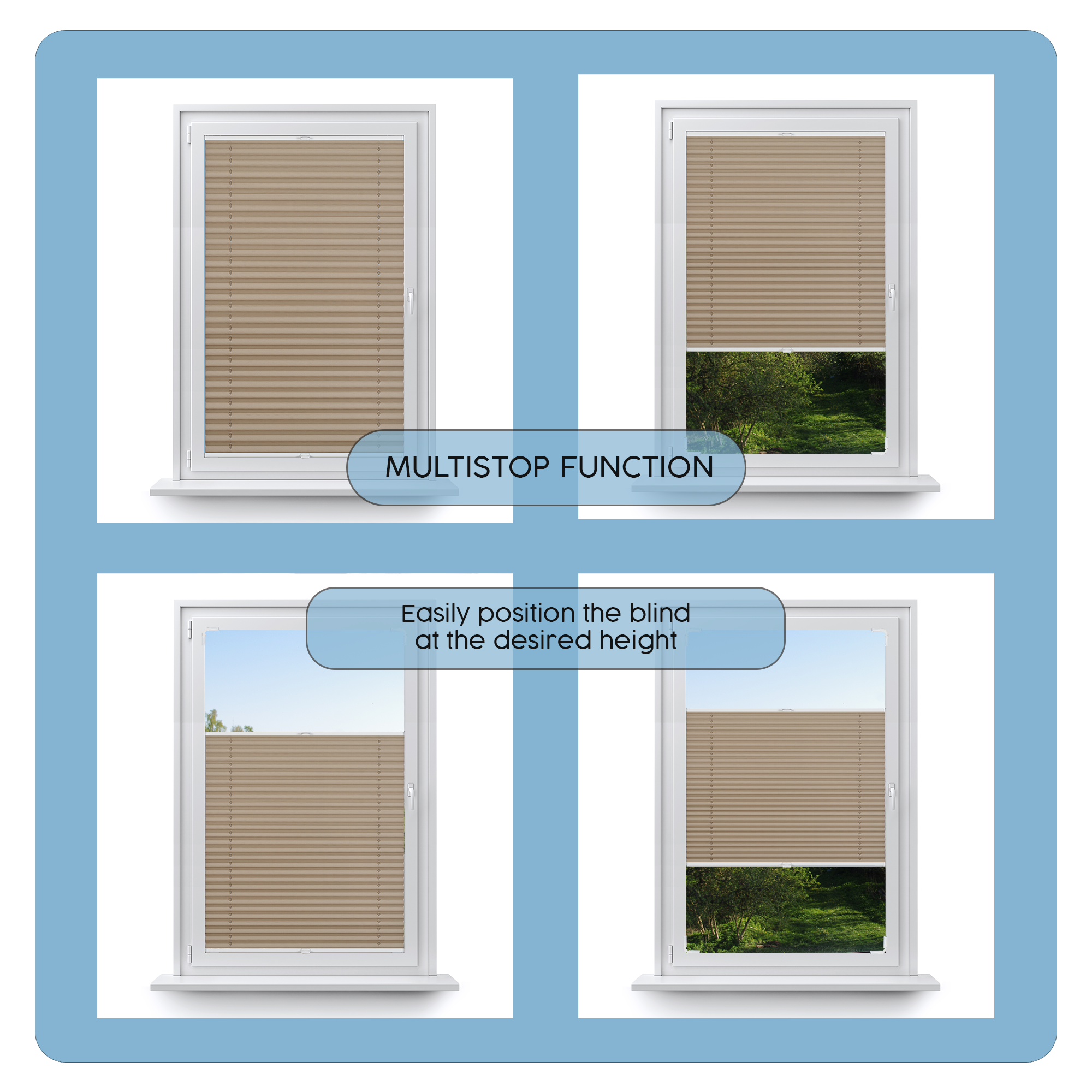 Custom Pleated Blinds – No Drill Installation, Within Window Frame, Made to Measure Adhesive Mount