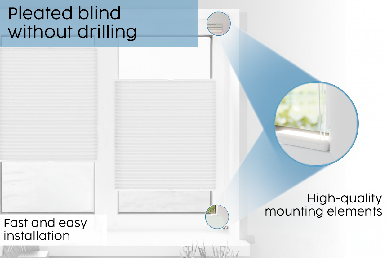 Custom Pleated Blinds – No Drill Installation, Within Window Frame, Made to Measure Adhesive Mount