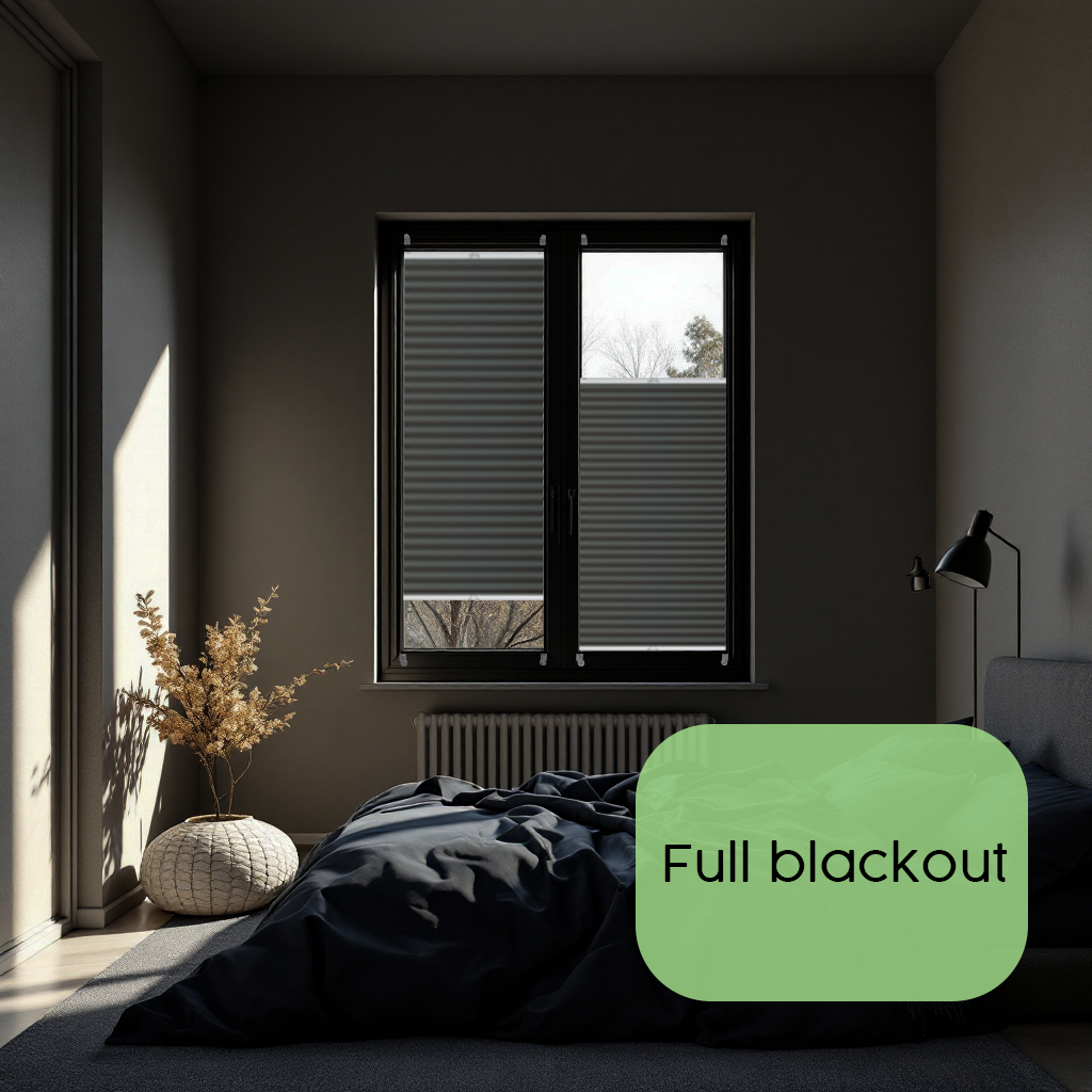 Blackout Custom Pleated Shades – Made to Measure, Easy No-Drill Installation