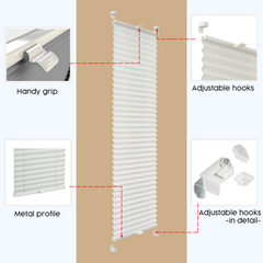 Concept Blinds - Customisable Blackout Pleated Blinds - Mounting with no drilling - Blackout Material - Window Sizes 30-130cm x 40-230cm
