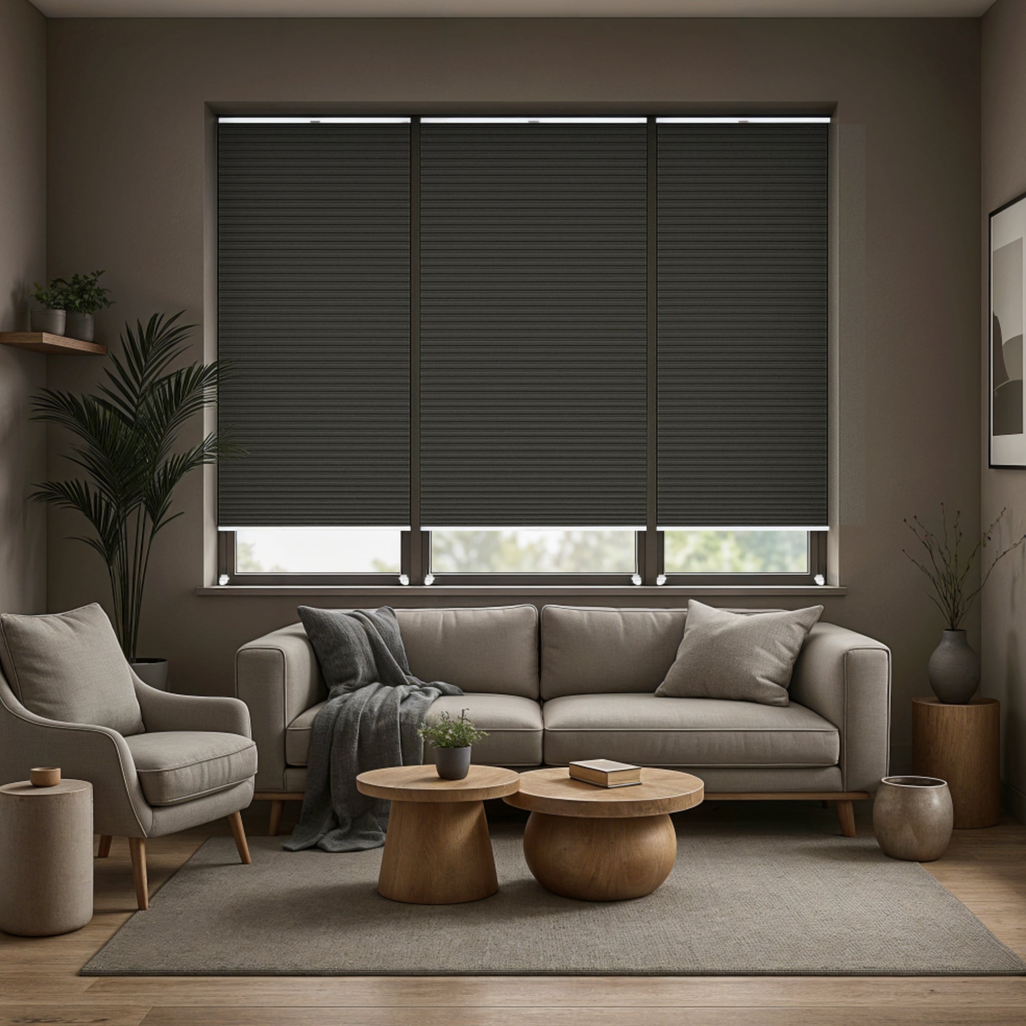 Concept Blinds - Customisable Blackout Pleated Blinds - Mounting with no drilling - Blackout Material - Window Sizes 30-130cm x 40-230cm