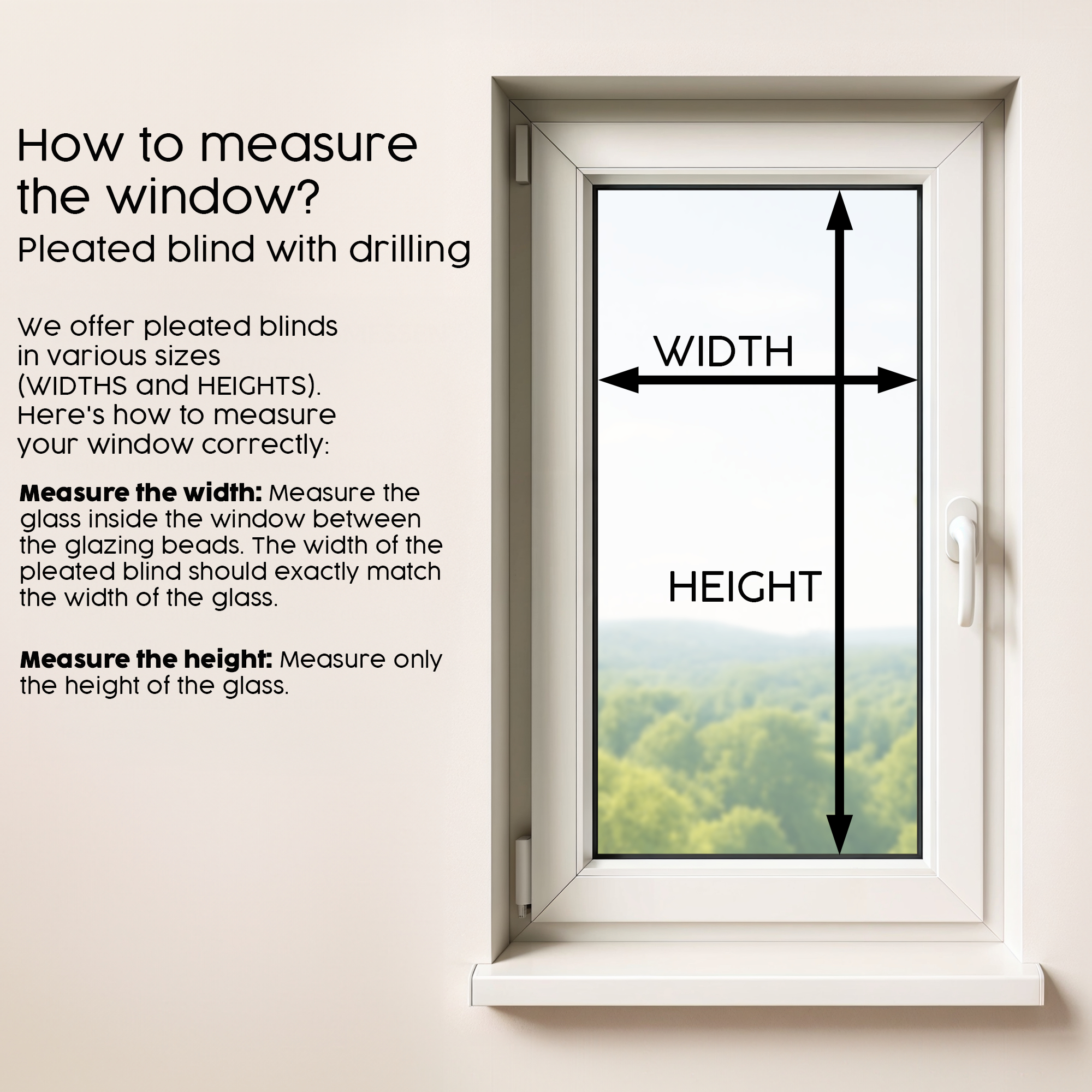 Premium Blackout Pleated Blinds – Drill Mounted, Made to Measure for Window Sizes 30–130cm x 40–230cm