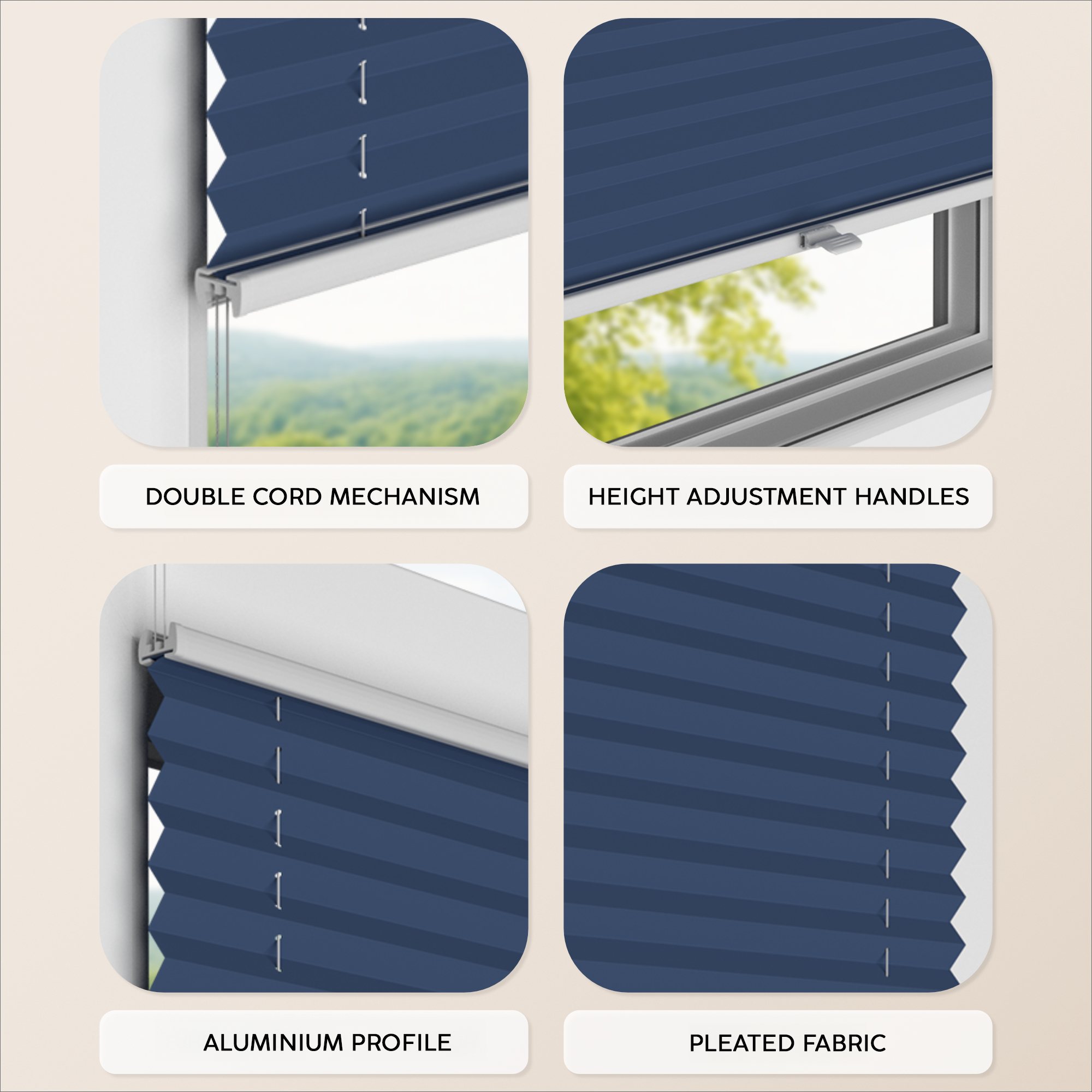 Premium Blackout Pleated Blinds – Drill Mounted, Made to Measure for Window Sizes 30–130cm x 40–230cm