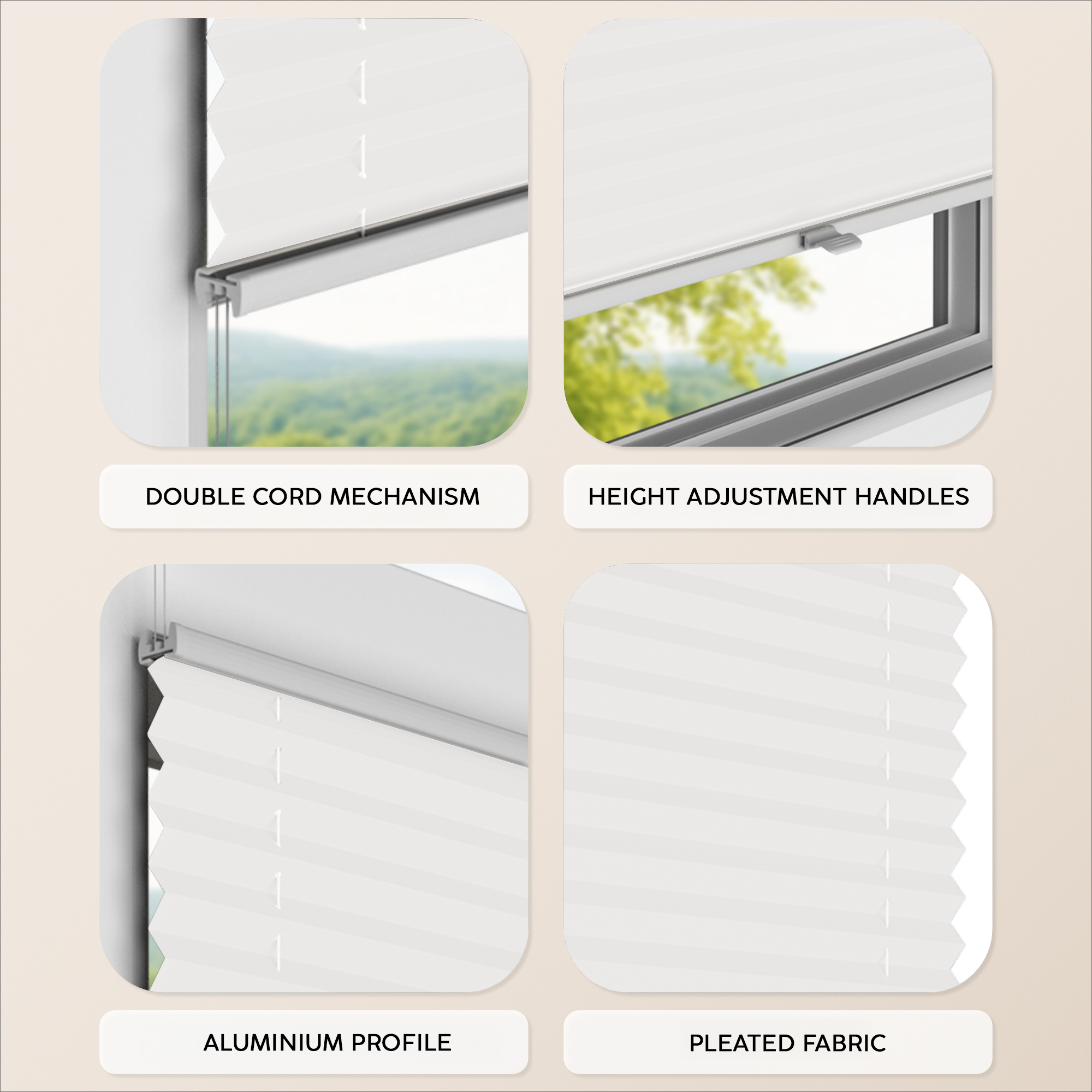 Premium Blackout Pleated Blinds – No Drill, Made to Measure for Window Sizes 30–130cm x 40–230cm