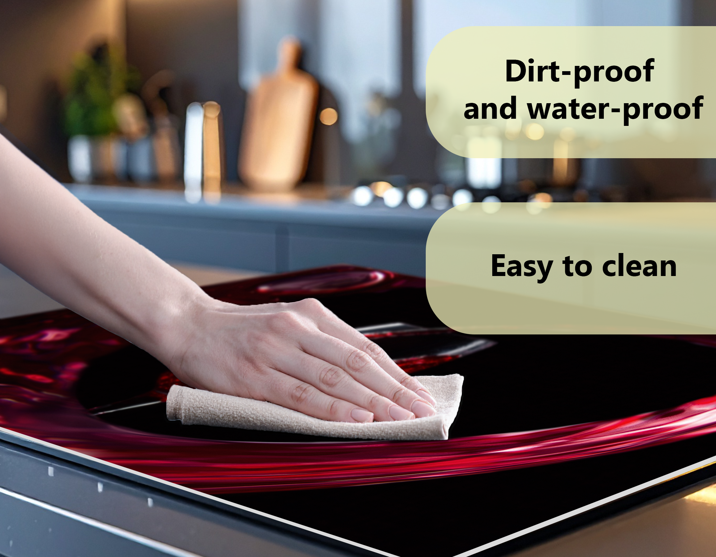 Concept Crystal Induction Hob Cover Mat 80x52cm – 3mm Thick PVC Cooker Top Protector – Decorative Water?Resistant Hob Cover with Modern Designs for Induction & Electric Hobs : Red Wine