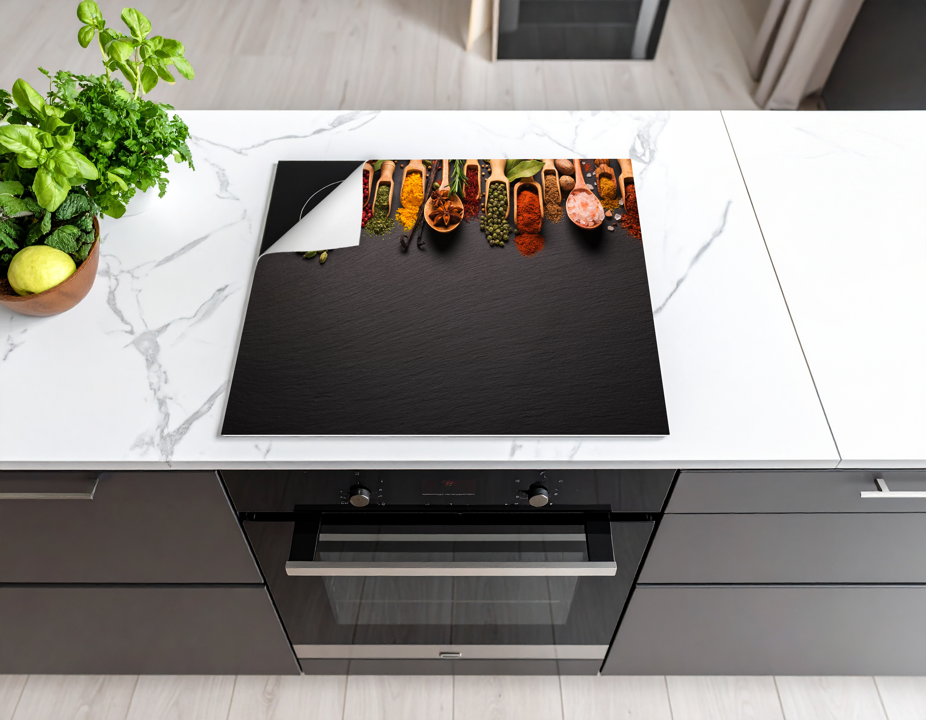 Concept Crystal Induction Hob Cover Mat 80x52cm – 3mm Thick PVC Cooker Top Protector – Decorative Water?Resistant Hob Cover with Modern Designs for Induction & Electric Hobs : Herbs and Spices