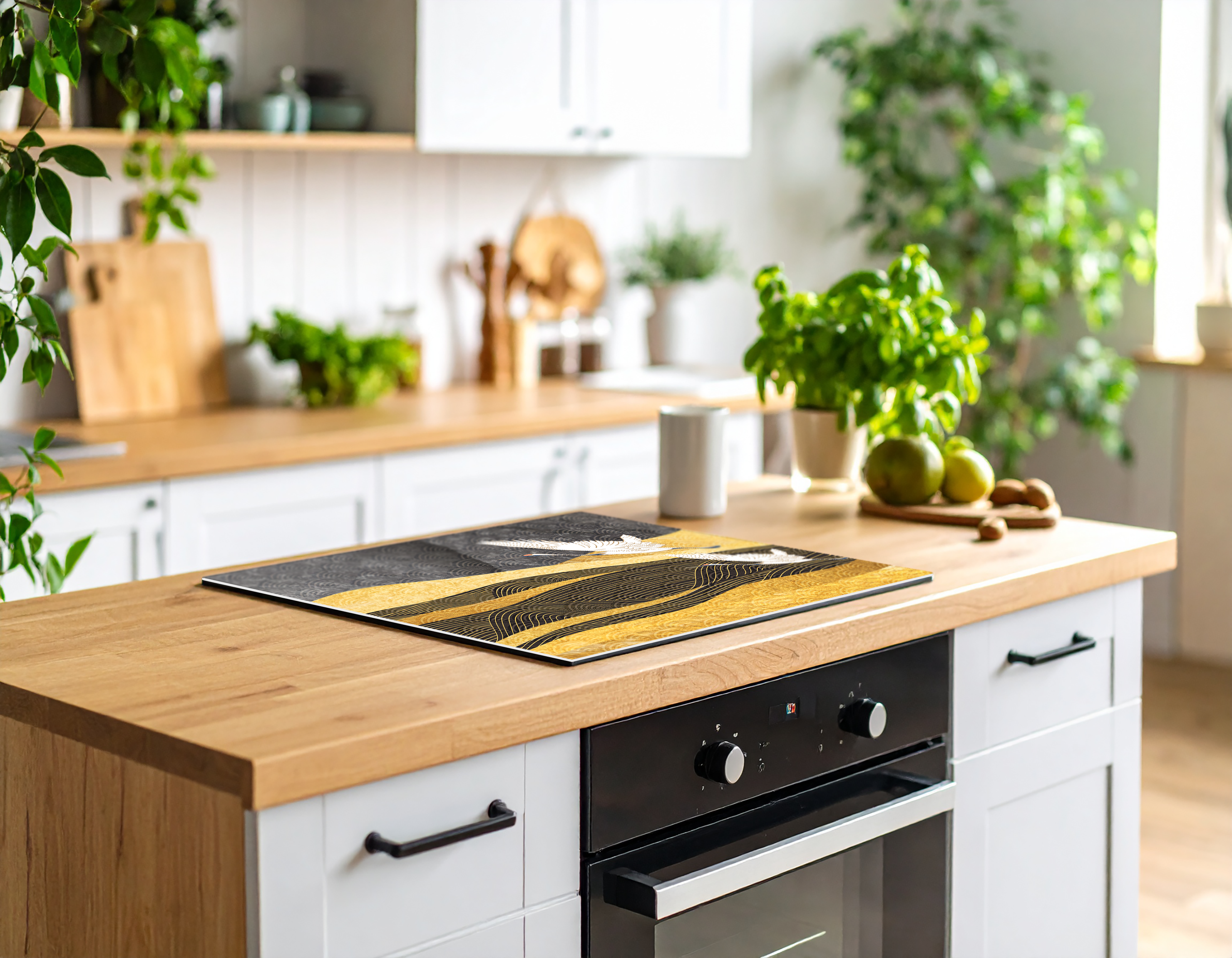 Concept Crystal Induction Hob Cover Mat 80x52cm – 3mm Thick PVC Cooker Top Protector – Decorative Water?Resistant Hob Cover with Modern Designs for Induction & Electric Hobs : Japanese Crane Birds