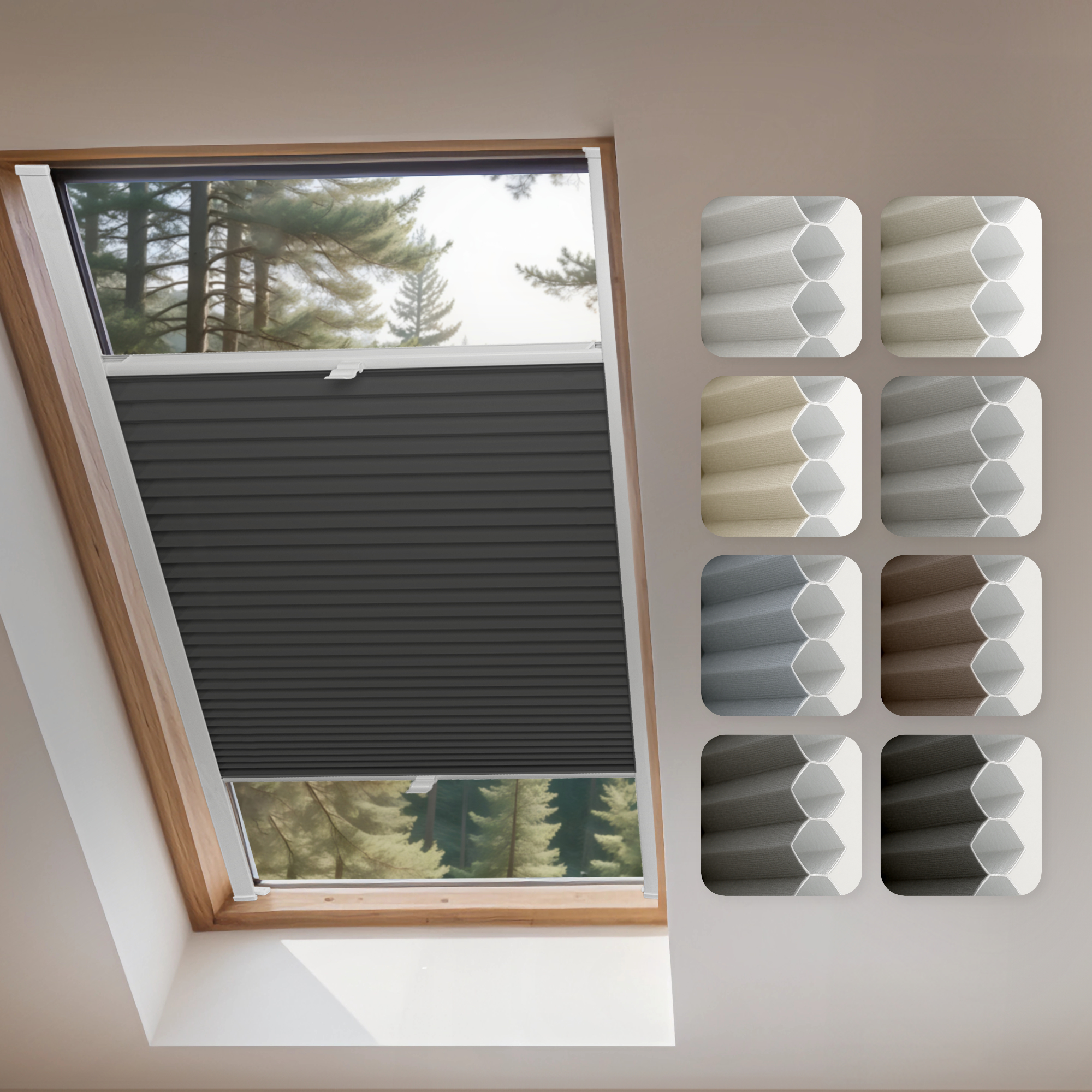 Concept Blinds Honeycomb Roof Window Pleated Blind – Blackout & Thermal Insulation, Made to Measure, 7 Fabric Colours, Adjustable Up & Down, Easy Drill Fitting – Premium Custom Roof Window Shade