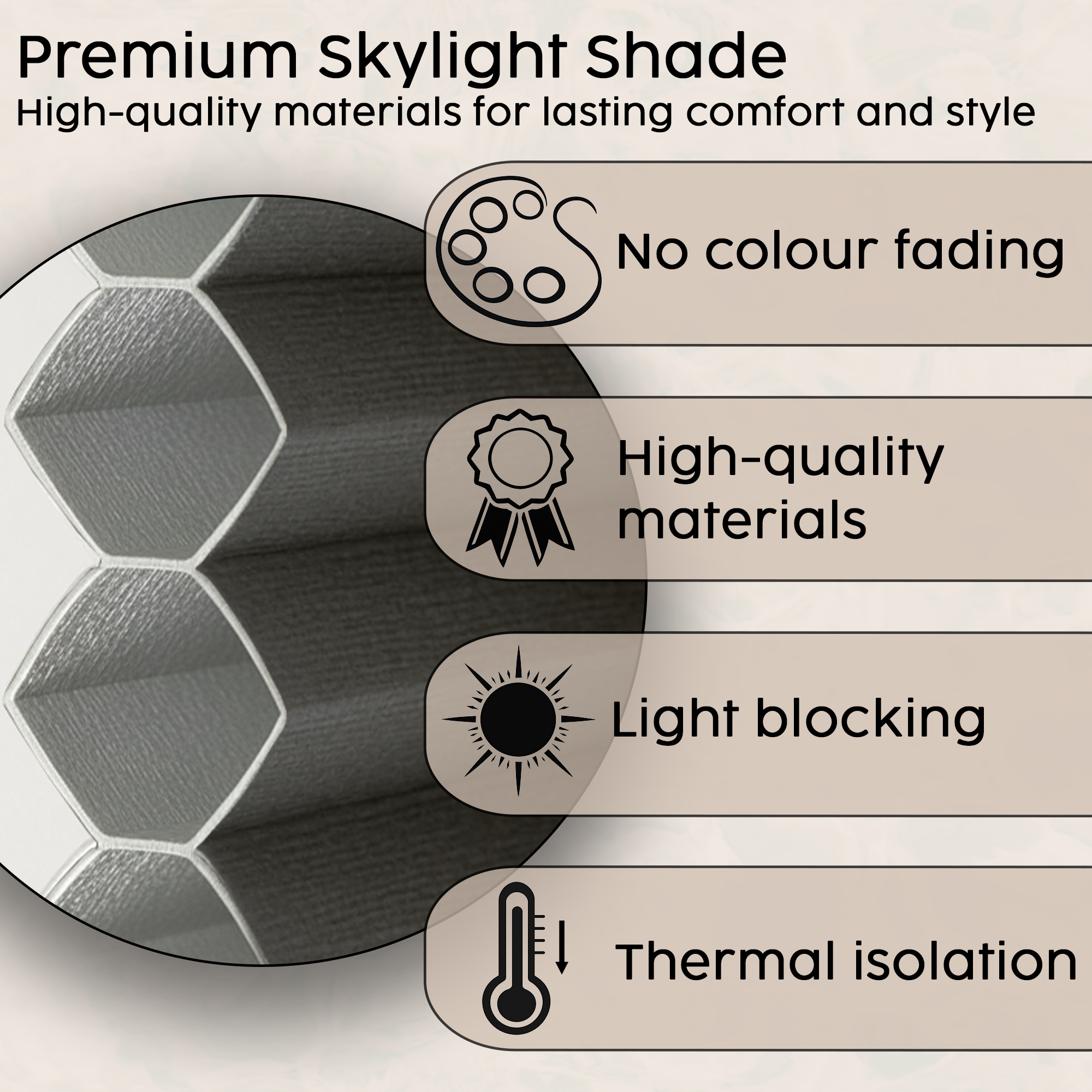 Concept Blinds Honeycomb Roof Window Pleated Blind – Blackout & Thermal Insulation, Made to Measure, 7 Fabric Colours, Adjustable Up & Down, Easy Drill Fitting – Premium Custom Roof Window Shade