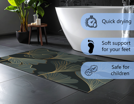 Concept Crystal Bathroom PVC Mat – Water-Resistant Floor Mat – Modern Designer Bath Mat with 4 Size Options for Bathroom, Shower & Toilet - Soft Shower Mat with Decorative Designs : Floral art deco