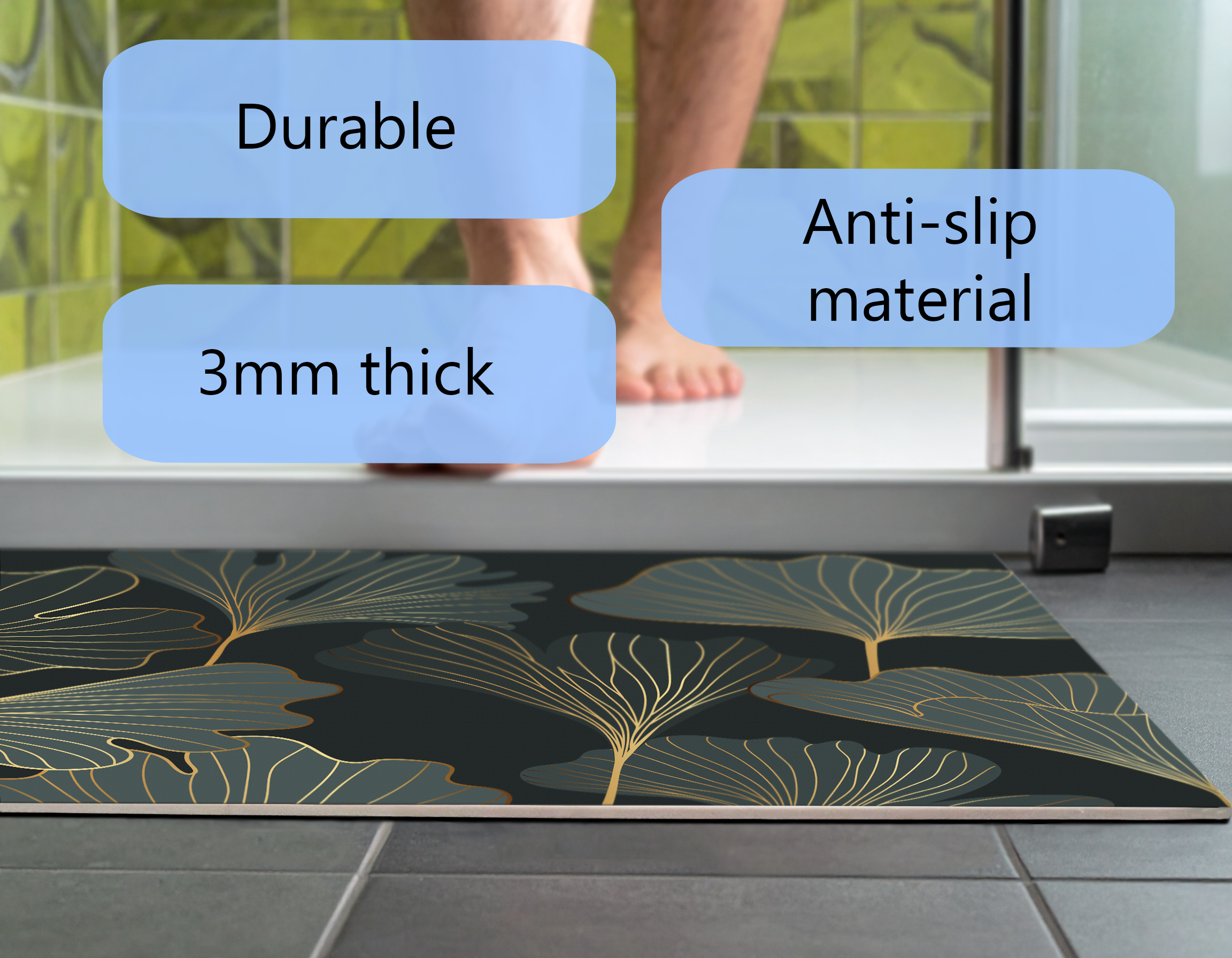 Concept Crystal Bathroom PVC Mat – Water-Resistant Floor Mat – Modern Designer Bath Mat with 4 Size Options for Bathroom, Shower & Toilet - Soft Shower Mat with Decorative Designs : Floral art deco