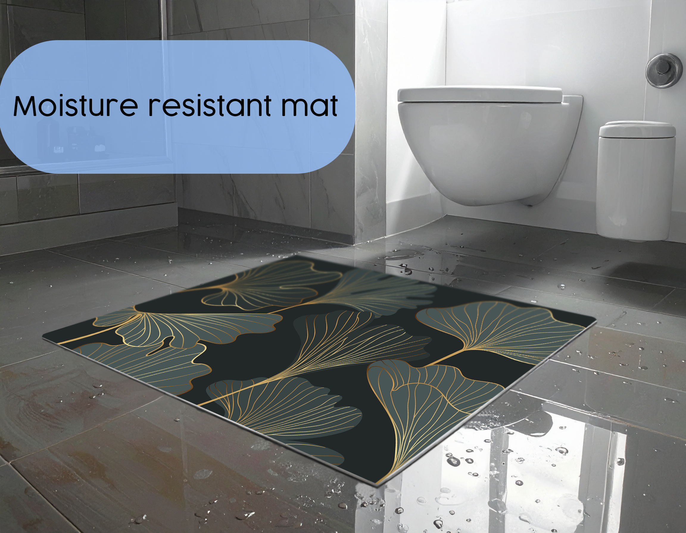Concept Crystal Bathroom PVC Mat – Water-Resistant Floor Mat – Modern Designer Bath Mat with 4 Size Options for Bathroom, Shower & Toilet - Soft Shower Mat with Decorative Designs : Floral art deco
