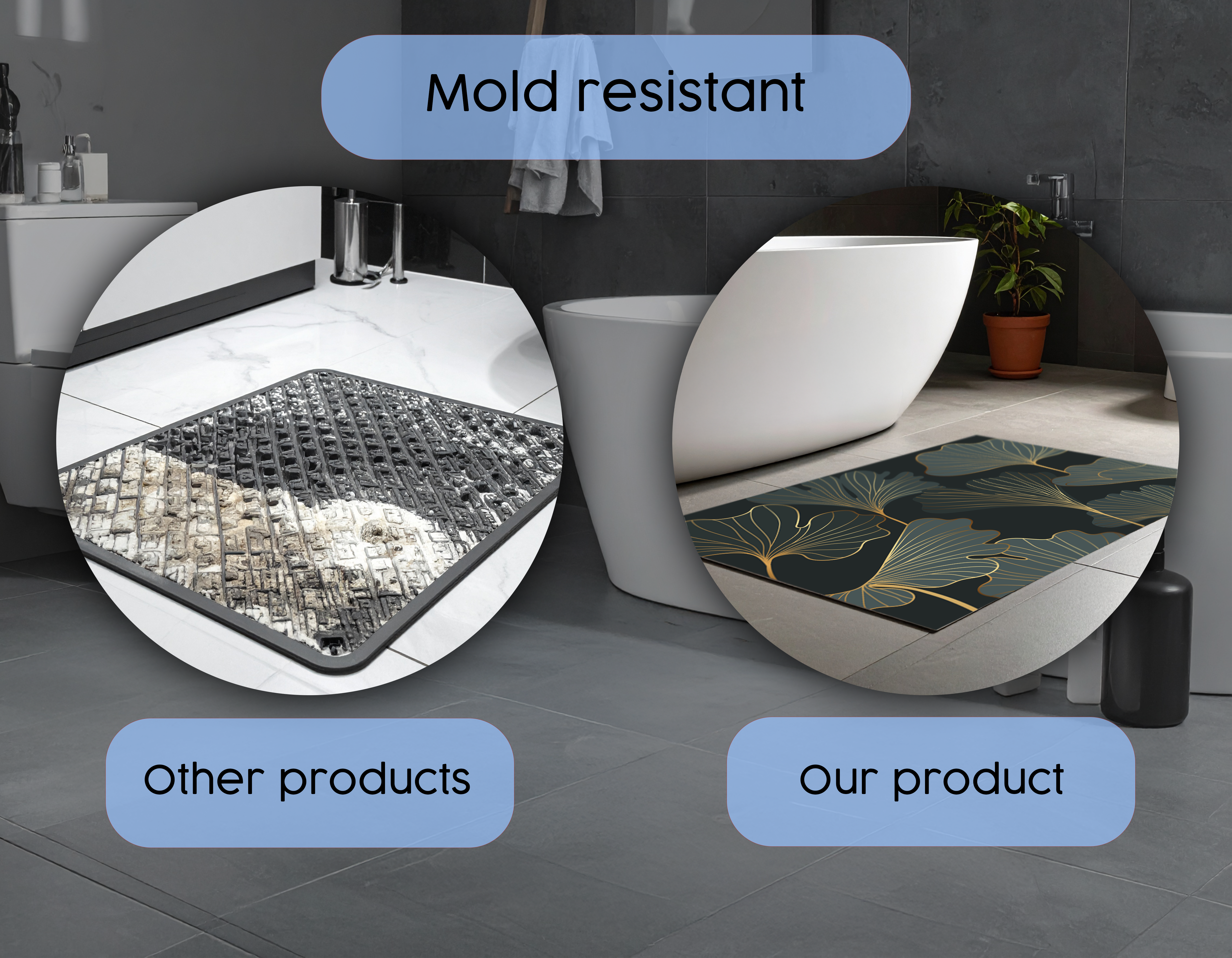 Concept Crystal Bathroom PVC Mat – Water-Resistant Floor Mat – Modern Designer Bath Mat with 4 Size Options for Bathroom, Shower & Toilet - Soft Shower Mat with Decorative Designs : Floral art deco