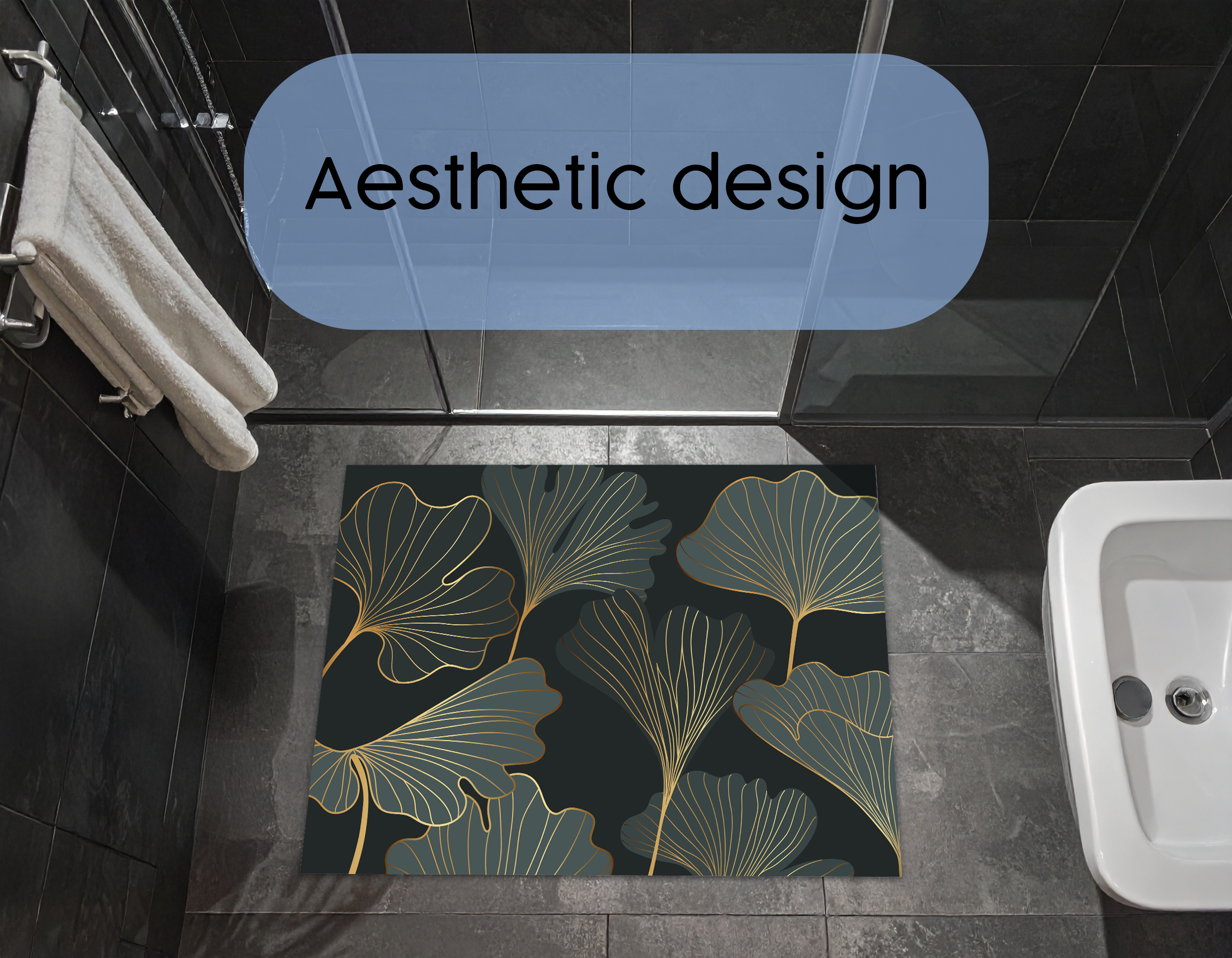 Concept Crystal Bathroom PVC Mat – Water-Resistant Floor Mat – Modern Designer Bath Mat with 4 Size Options for Bathroom, Shower & Toilet - Soft Shower Mat with Decorative Designs : Floral art deco
