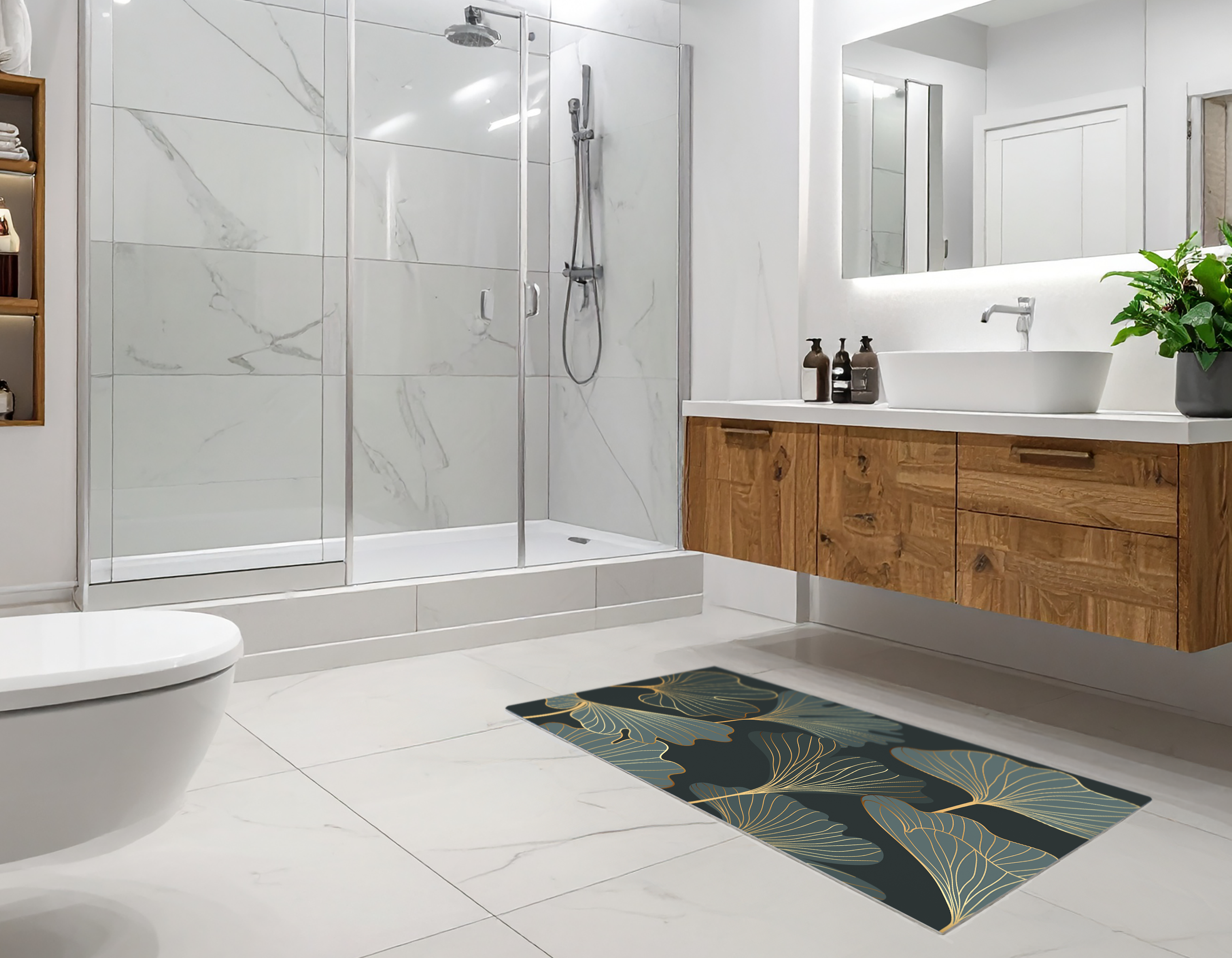 Concept Crystal Bathroom PVC Mat – Water-Resistant Floor Mat – Modern Designer Bath Mat with 4 Size Options for Bathroom, Shower & Toilet - Soft Shower Mat with Decorative Designs : Floral art deco