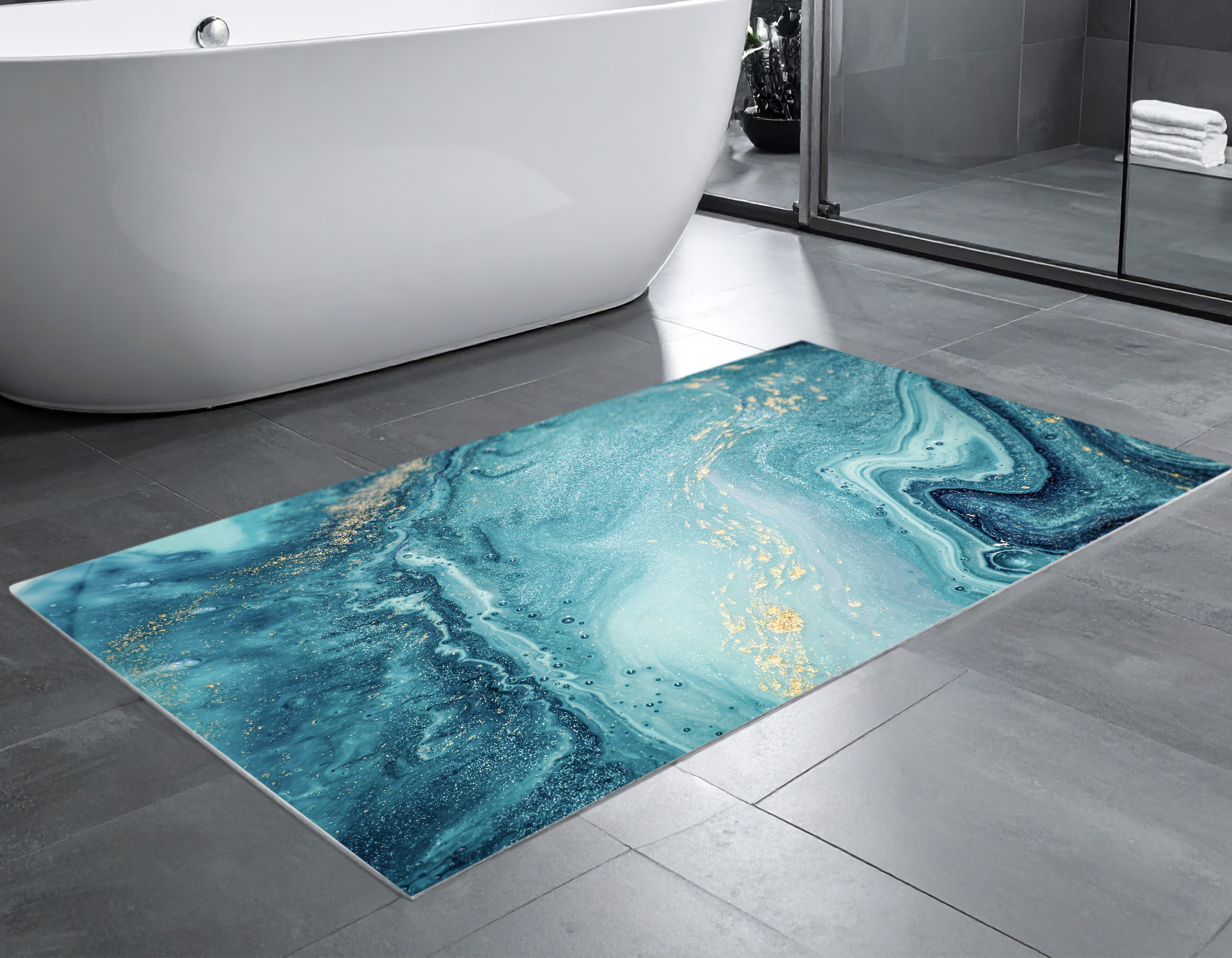 Concept Crystal Bathroom PVC Mat – Water-Resistant Floor Mat – Modern Designer Bath Mat with 4 Size Options for Bathroom, Shower & Toilet - Soft Shower Mat with Decorative Designs : Ocean art.