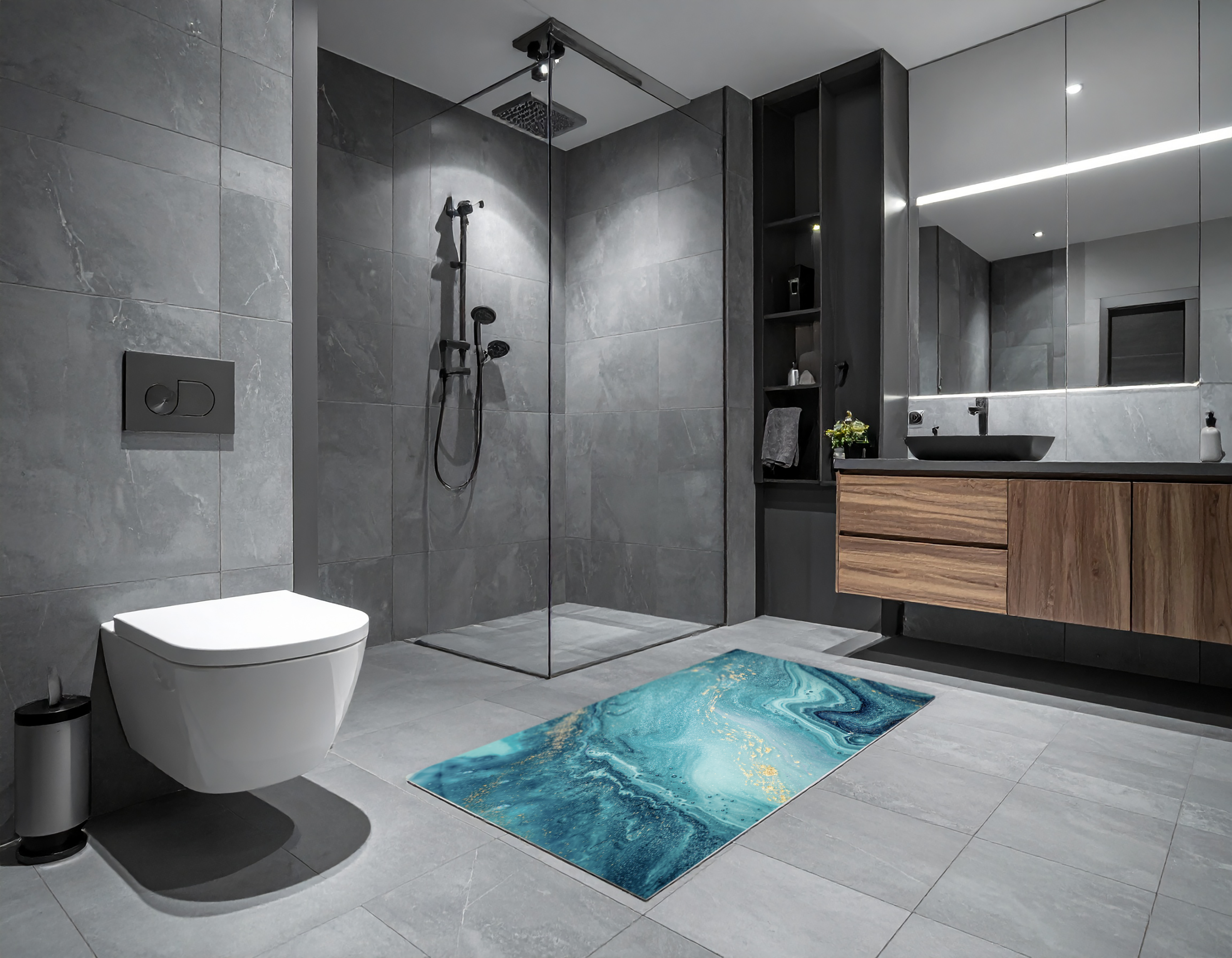 Concept Crystal Bathroom PVC Mat – Water-Resistant Floor Mat – Modern Designer Bath Mat with 4 Size Options for Bathroom, Shower & Toilet - Soft Shower Mat with Decorative Designs : Ocean art.