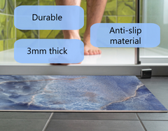Concept Crystal Bathroom PVC Mat – Water-Resistant Floor Mat – Modern Designer Bath Mat with 4 Size Options for Bathroom, Shower & Toilet - Soft Shower Mat with Decorative Designs : Blue marble with light reflections