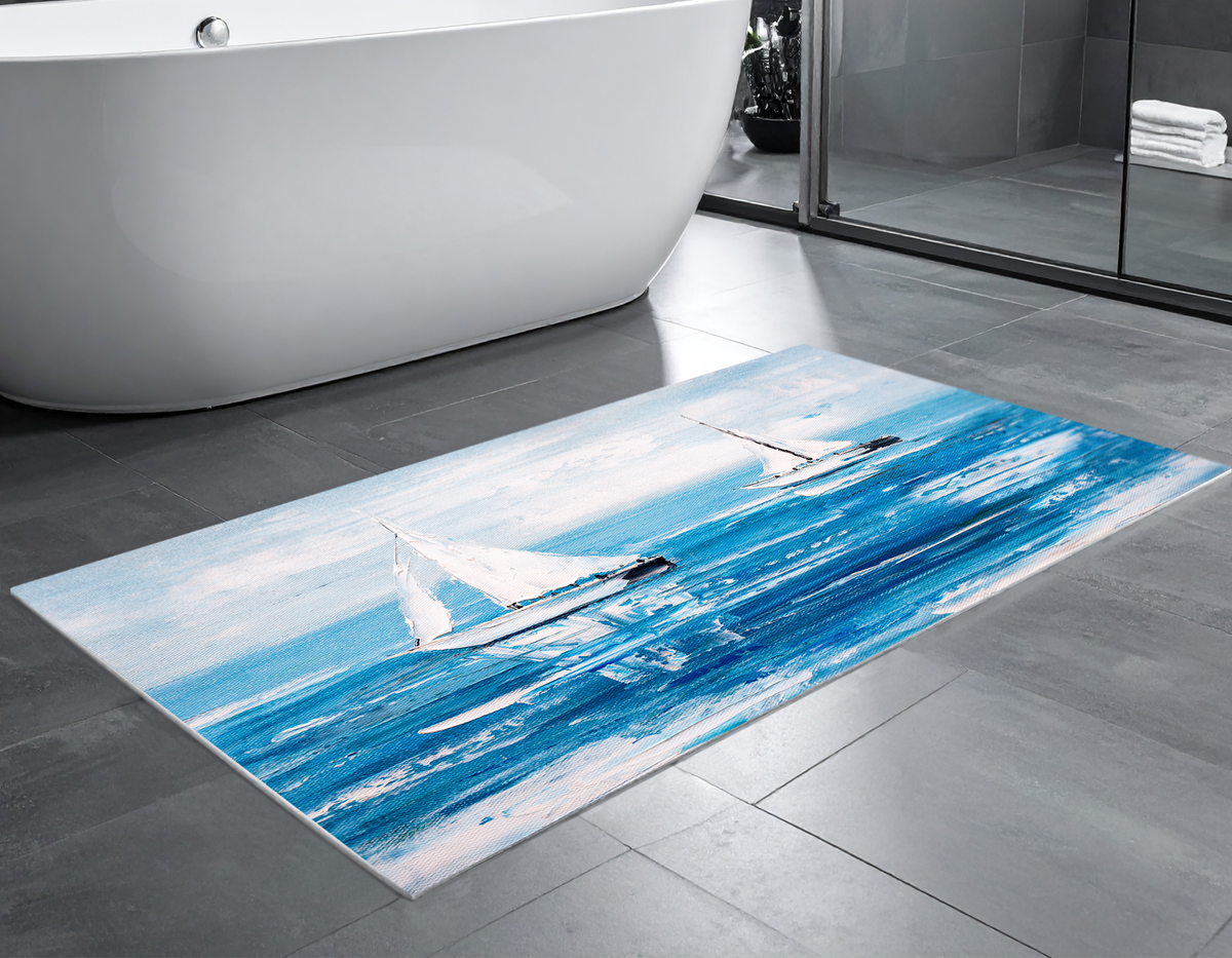 Concept Crystal Bathroom PVC Mat – Water-Resistant Floor Mat – Modern Designer Bath Mat with 4 Size Options for Bathroom, Shower & Toilet - Soft Shower Mat with Decorative Designs : Sailing Boats