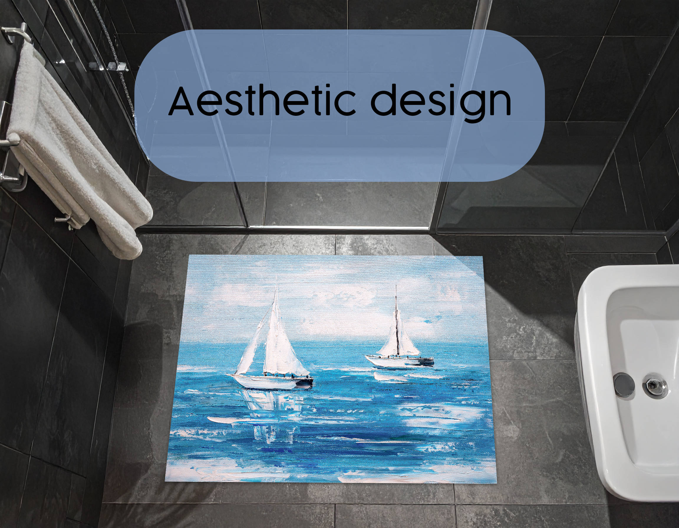 Concept Crystal Bathroom PVC Mat – Water-Resistant Floor Mat – Modern Designer Bath Mat with 4 Size Options for Bathroom, Shower & Toilet - Soft Shower Mat with Decorative Designs : Sailing Boats