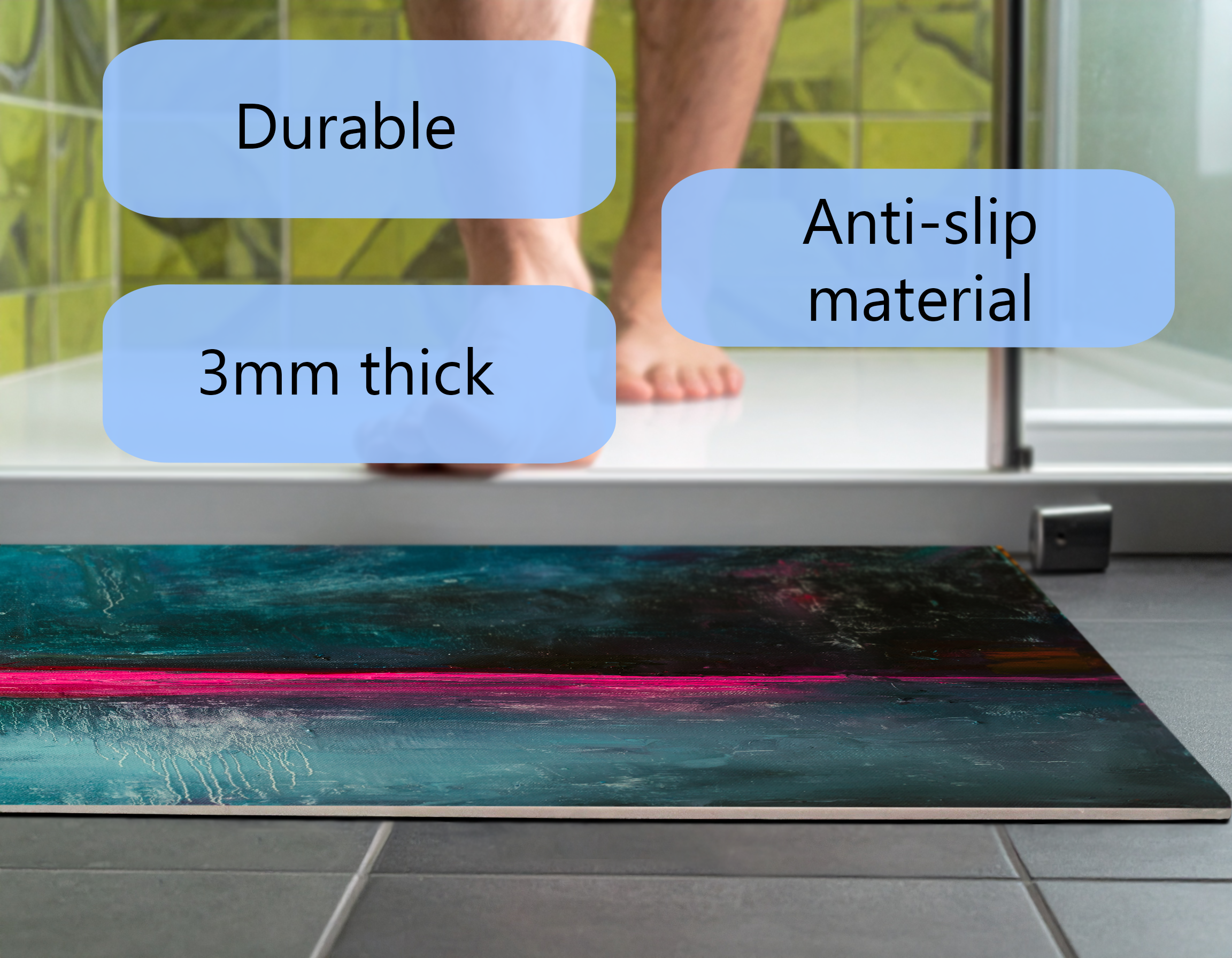Concept Crystal Bathroom PVC Mat – Water-Resistant Floor Mat – Modern Designer Bath Mat with 4 Size Options for Bathroom, Shower & Toilet - Soft Shower Mat with Decorative Designs : Neon Night