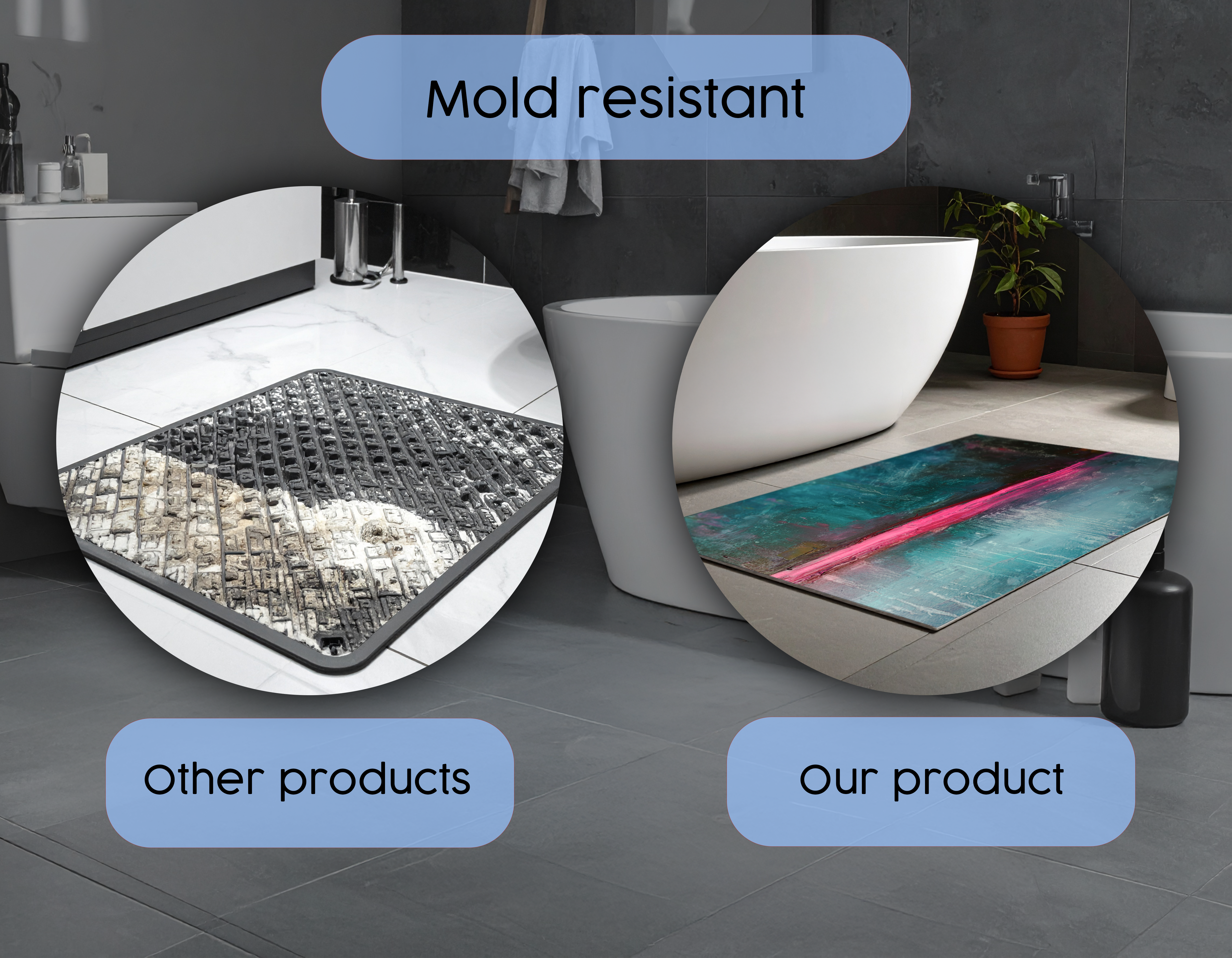 Concept Crystal Bathroom PVC Mat – Water-Resistant Floor Mat – Modern Designer Bath Mat with 4 Size Options for Bathroom, Shower & Toilet - Soft Shower Mat with Decorative Designs : Neon Night