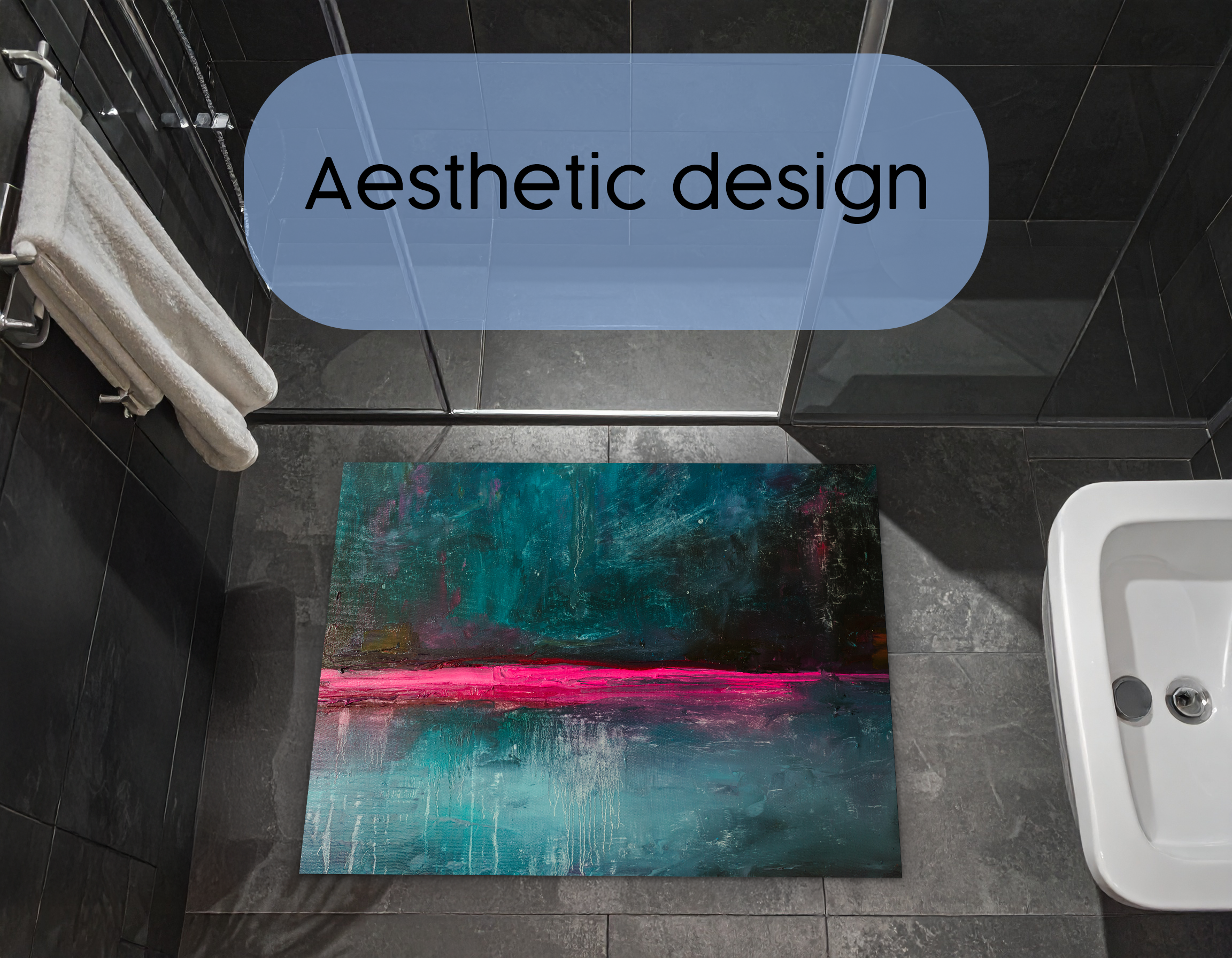 Concept Crystal Bathroom PVC Mat – Water-Resistant Floor Mat – Modern Designer Bath Mat with 4 Size Options for Bathroom, Shower & Toilet - Soft Shower Mat with Decorative Designs : Neon Night