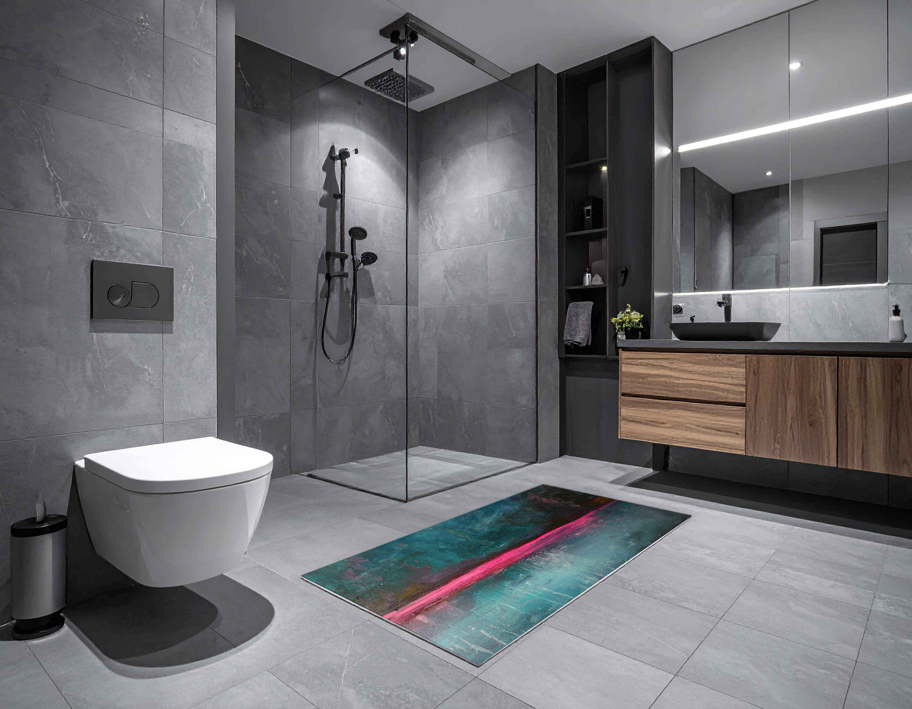 Concept Crystal Bathroom PVC Mat – Water-Resistant Floor Mat – Modern Designer Bath Mat with 4 Size Options for Bathroom, Shower & Toilet - Soft Shower Mat with Decorative Designs : Neon Night