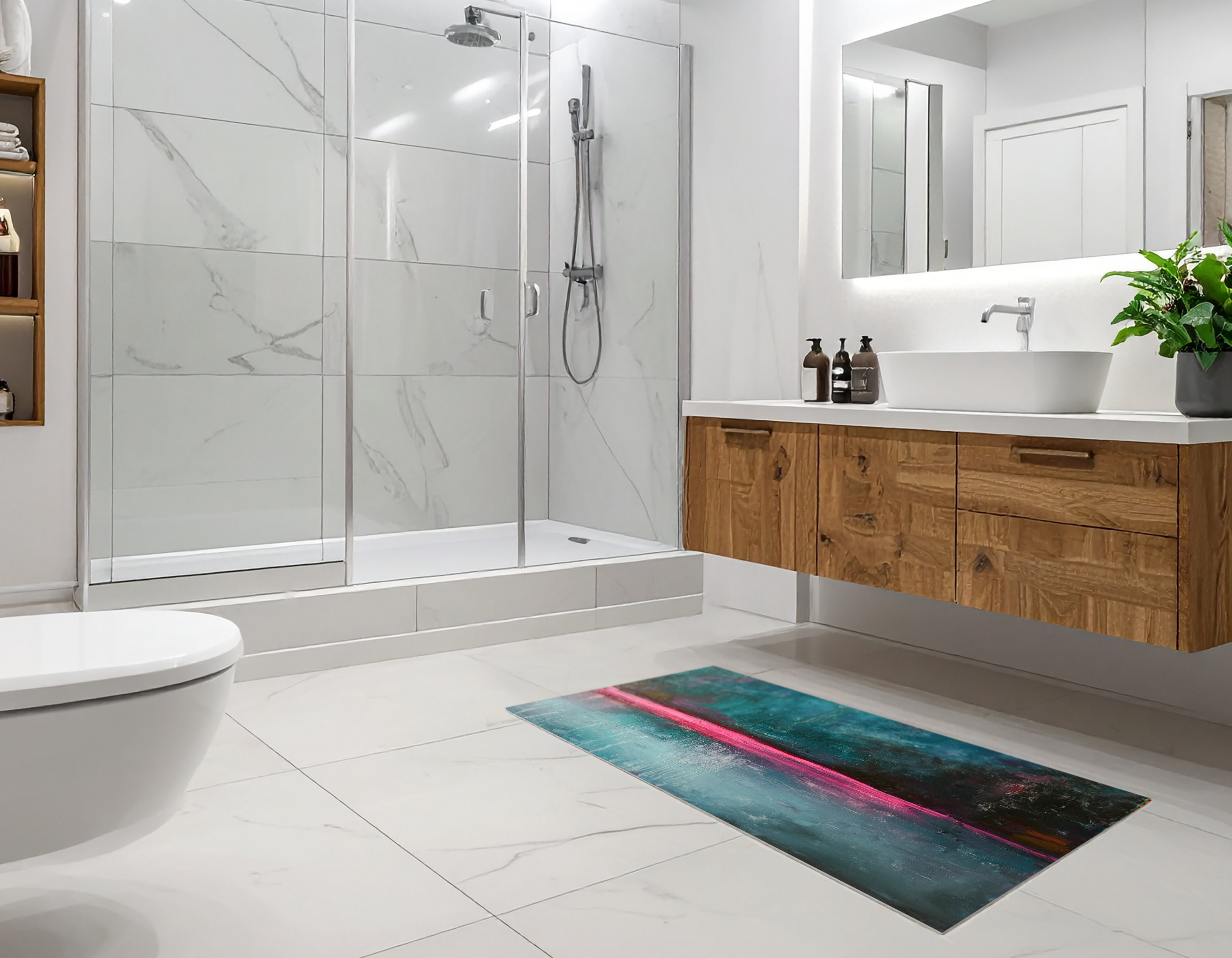 Concept Crystal Bathroom PVC Mat – Water-Resistant Floor Mat – Modern Designer Bath Mat with 4 Size Options for Bathroom, Shower & Toilet - Soft Shower Mat with Decorative Designs : Neon Night