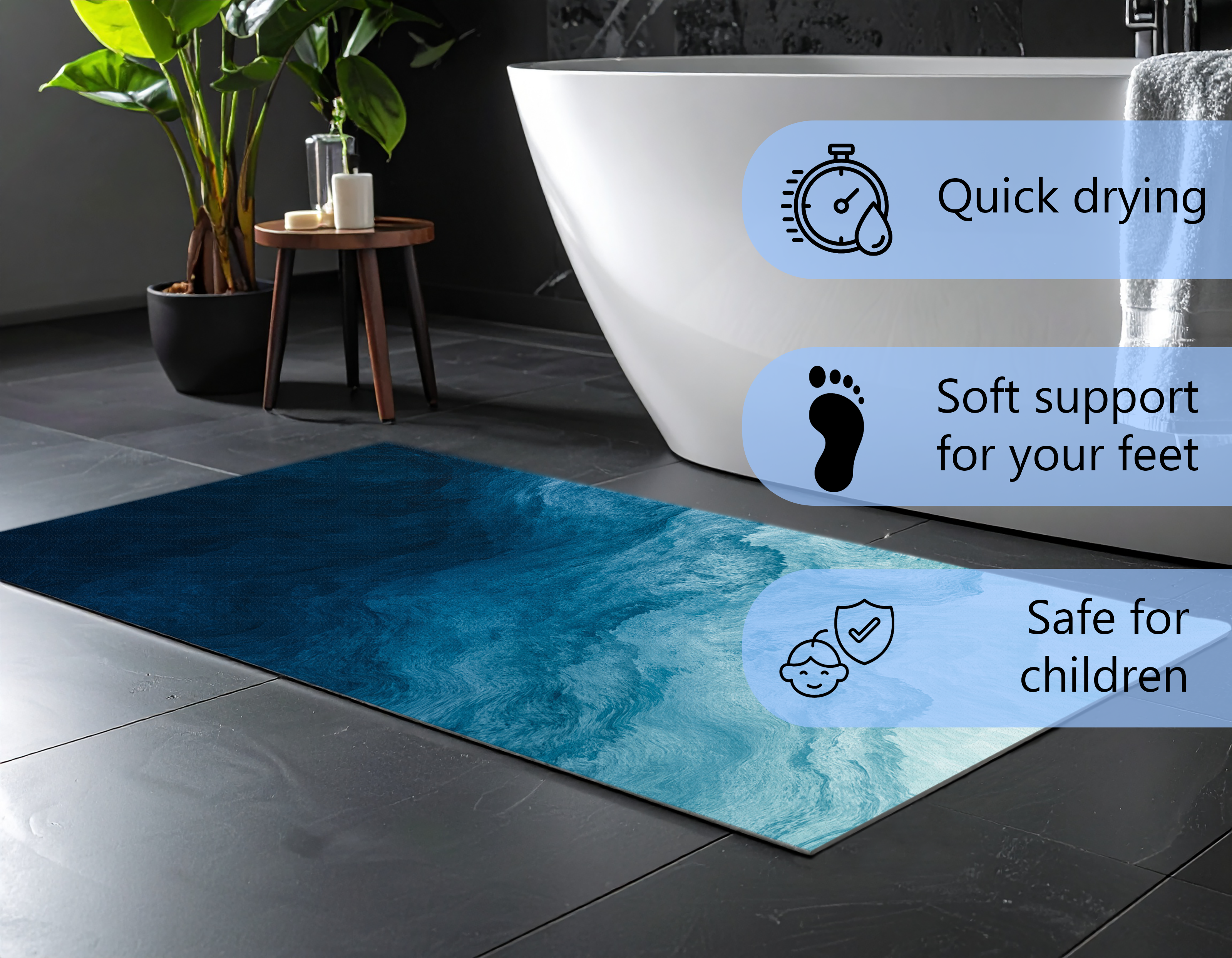 Concept Crystal Bathroom PVC Mat – Water-Resistant Floor Mat – Modern Designer Bath Mat with 4 Size Options for Bathroom, Shower & Toilet - Soft Shower Mat with Decorative Designs : Thorny waves