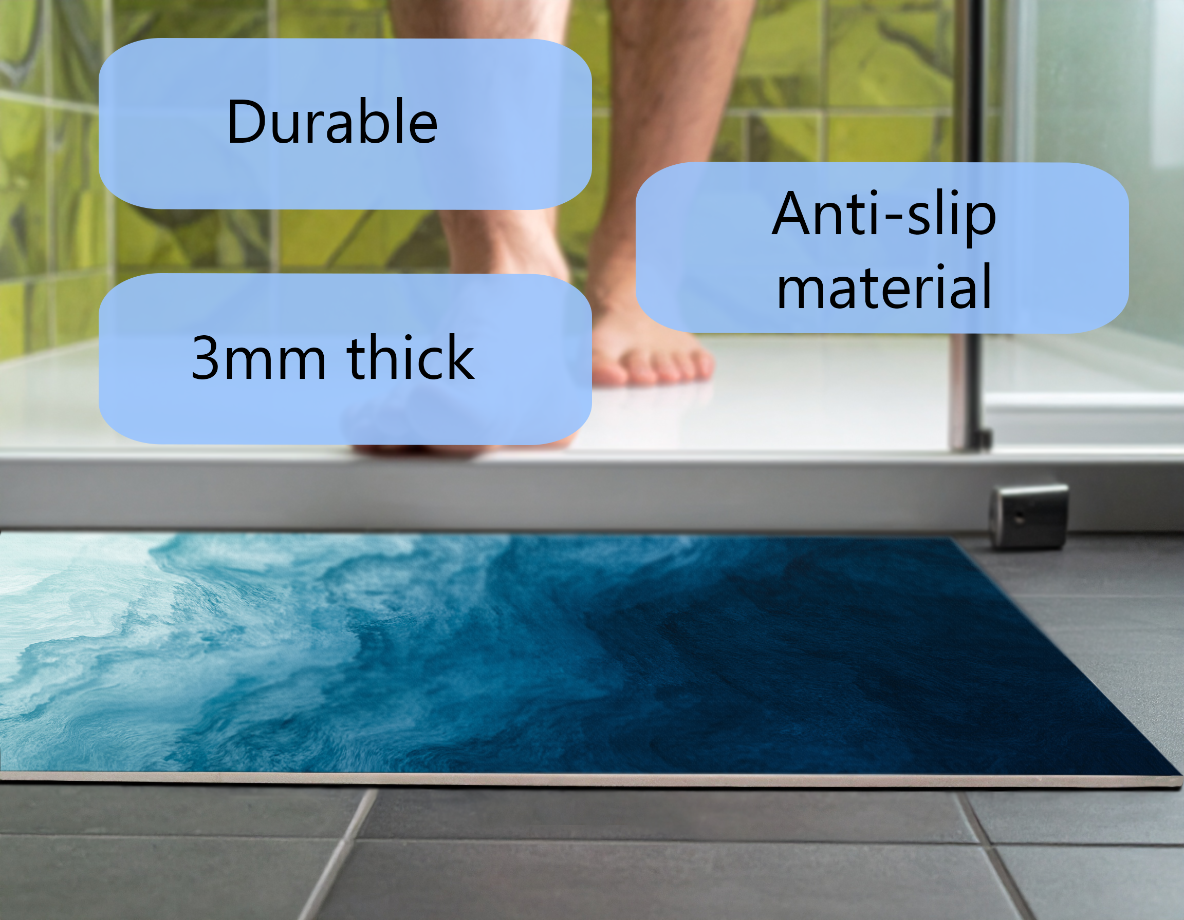 Concept Crystal Bathroom PVC Mat – Water-Resistant Floor Mat – Modern Designer Bath Mat with 4 Size Options for Bathroom, Shower & Toilet - Soft Shower Mat with Decorative Designs : Thorny waves