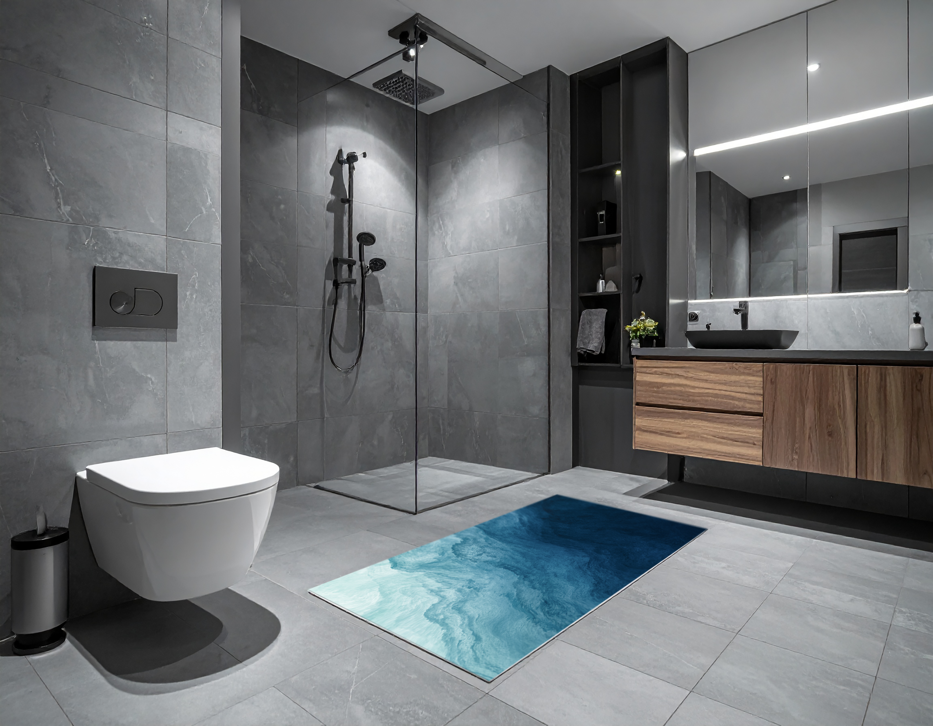 Concept Crystal Bathroom PVC Mat – Water-Resistant Floor Mat – Modern Designer Bath Mat with 4 Size Options for Bathroom, Shower & Toilet - Soft Shower Mat with Decorative Designs : Thorny waves