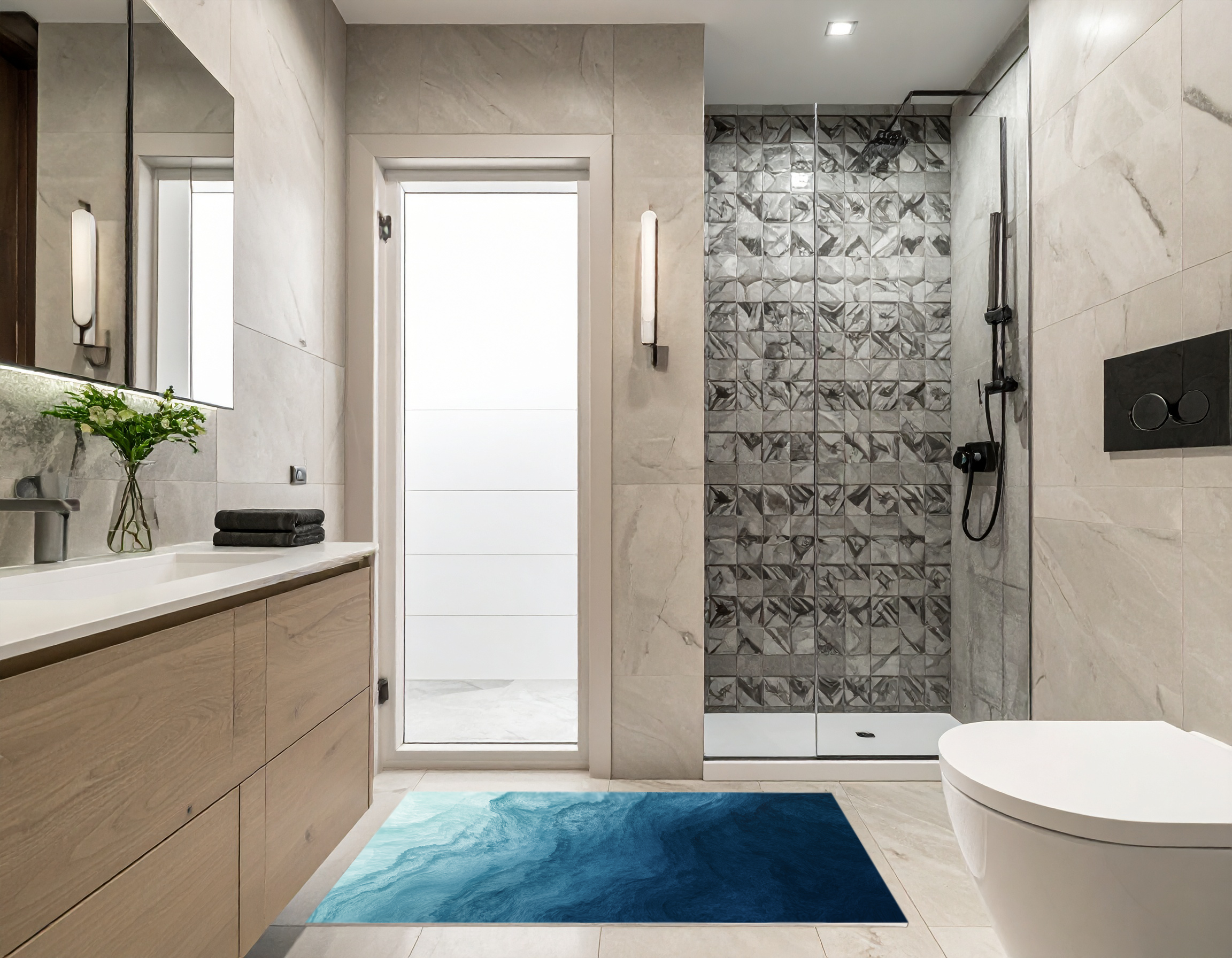 Concept Crystal Bathroom PVC Mat – Water-Resistant Floor Mat – Modern Designer Bath Mat with 4 Size Options for Bathroom, Shower & Toilet - Soft Shower Mat with Decorative Designs : Thorny waves