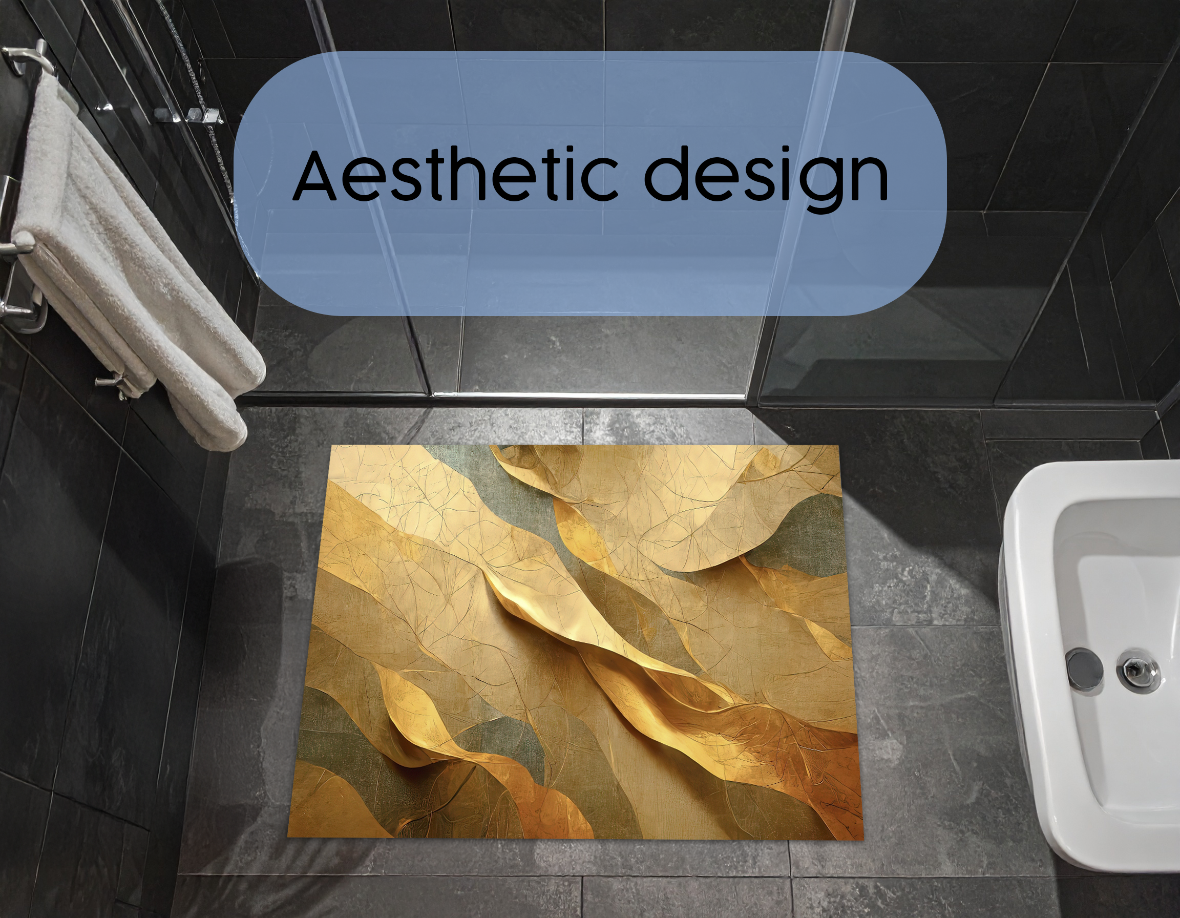 Concept Crystal Bathroom PVC Mat – Water-Resistant Floor Mat – Modern Designer Bath Mat with 4 Size Options for Bathroom, Shower & Toilet - Soft Shower Mat with Decorative Designs : Golden Structure