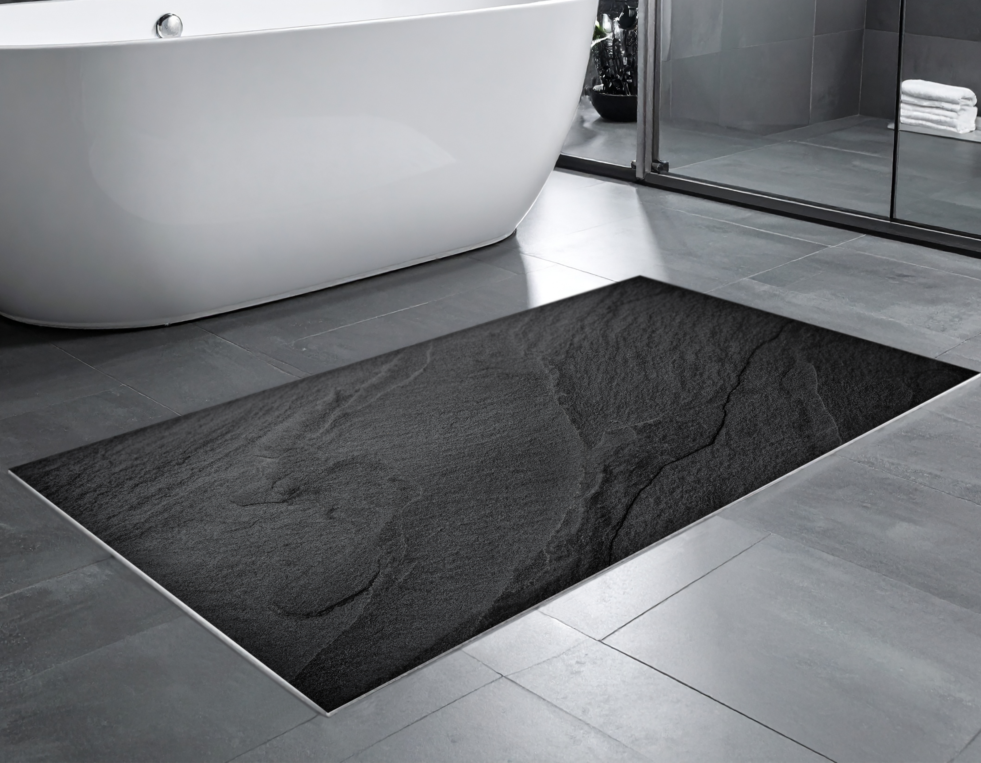 Concept Crystal Bathroom PVC Mat – Water-Resistant Floor Mat – Modern Designer Bath Mat with 4 Size Options for Bathroom, Shower & Toilet - Soft Shower Mat with Decorative Designs : Dark granite