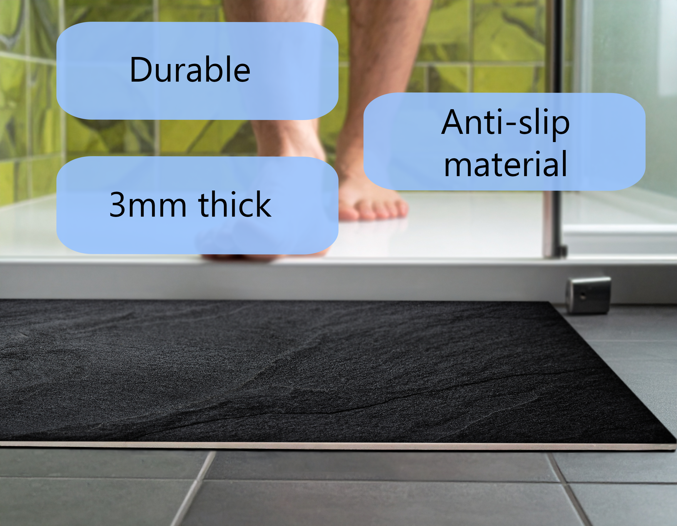 Concept Crystal Bathroom PVC Mat – Water-Resistant Floor Mat – Modern Designer Bath Mat with 4 Size Options for Bathroom, Shower & Toilet - Soft Shower Mat with Decorative Designs : Dark granite