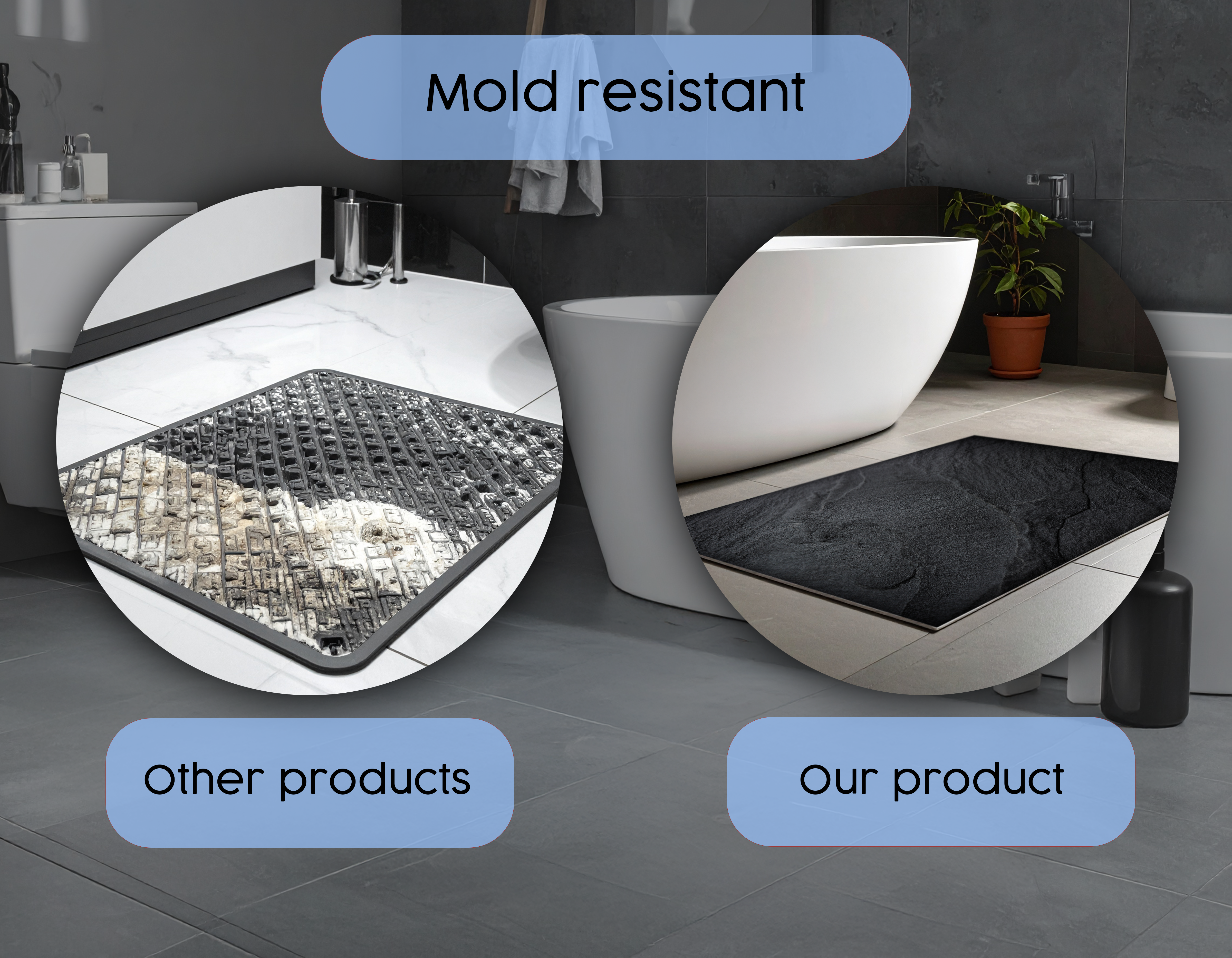 Concept Crystal Bathroom PVC Mat – Water-Resistant Floor Mat – Modern Designer Bath Mat with 4 Size Options for Bathroom, Shower & Toilet - Soft Shower Mat with Decorative Designs : Dark granite