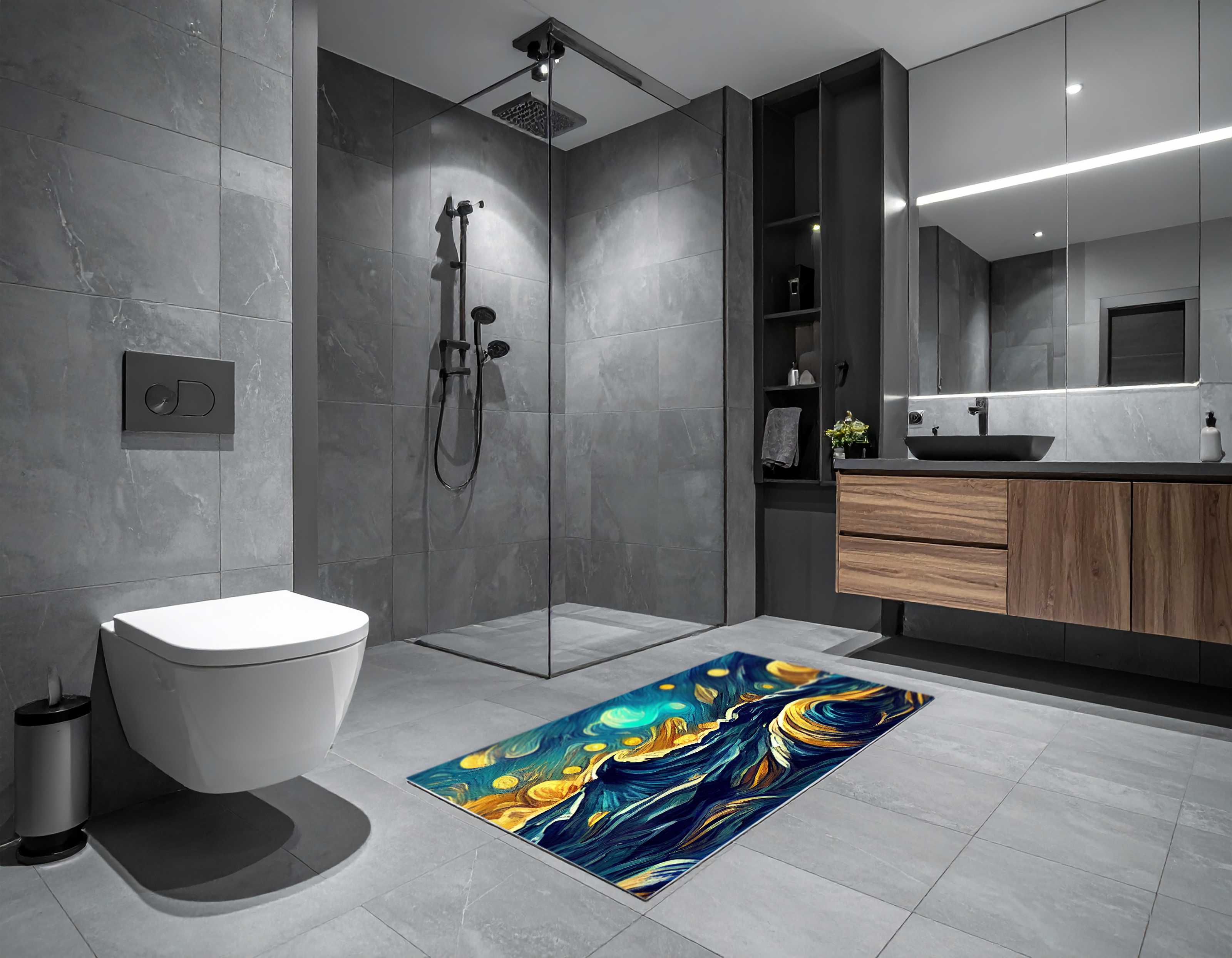 Concept Crystal Bathroom PVC Mat – Water-Resistant Floor Mat – Modern Designer Bath Mat with 4 Size Options for Bathroom, Shower & Toilet - Soft Shower Mat with Decorative Designs : Moonlit Ocean