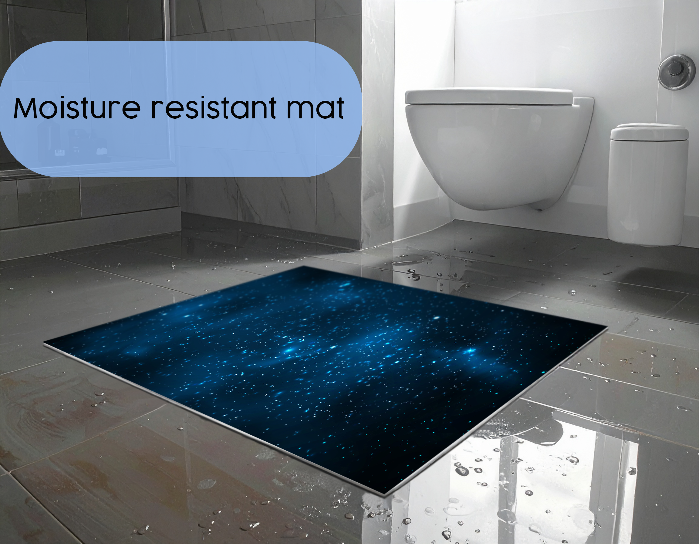 Concept Crystal Bathroom PVC Mat – Water-Resistant Floor Mat – Modern Designer Bath Mat with 4 Size Options for Bathroom, Shower & Toilet - Soft Shower Mat with Decorative Designs : Night sky