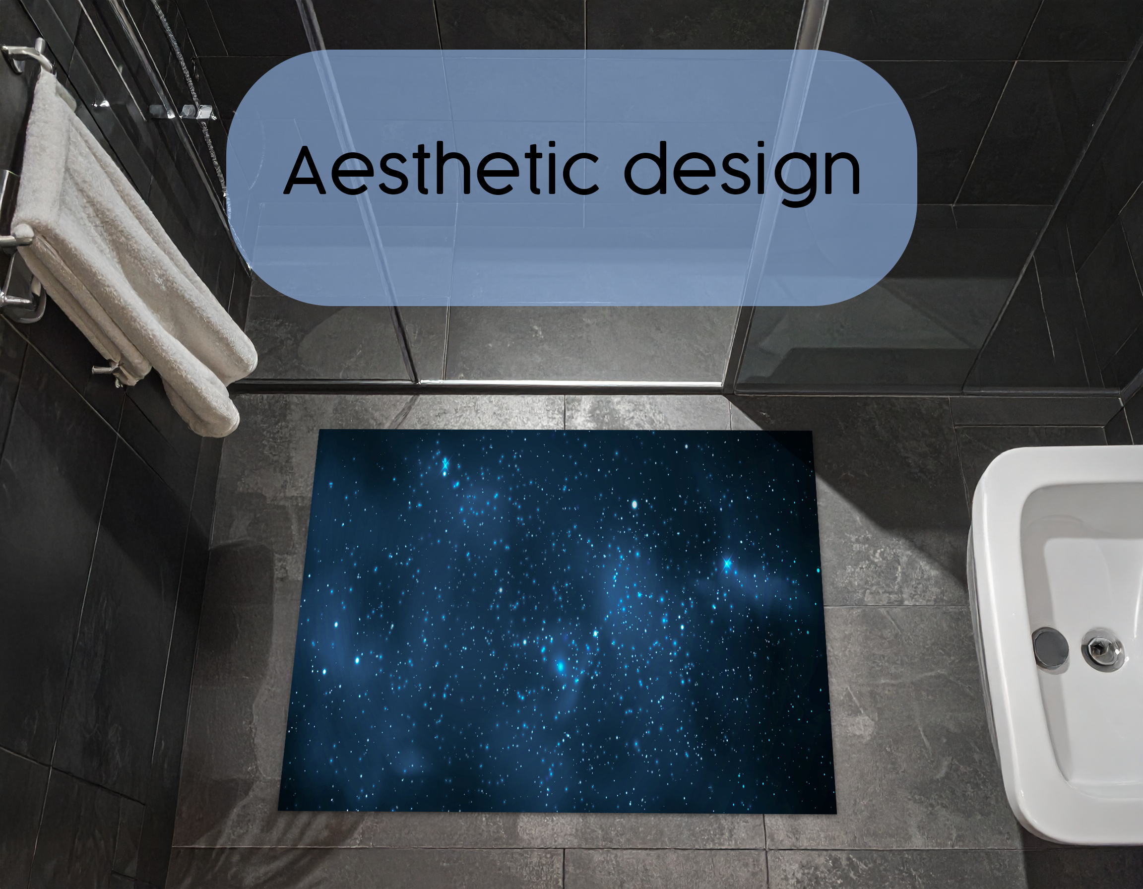 Concept Crystal Bathroom PVC Mat – Water-Resistant Floor Mat – Modern Designer Bath Mat with 4 Size Options for Bathroom, Shower & Toilet - Soft Shower Mat with Decorative Designs : Night sky