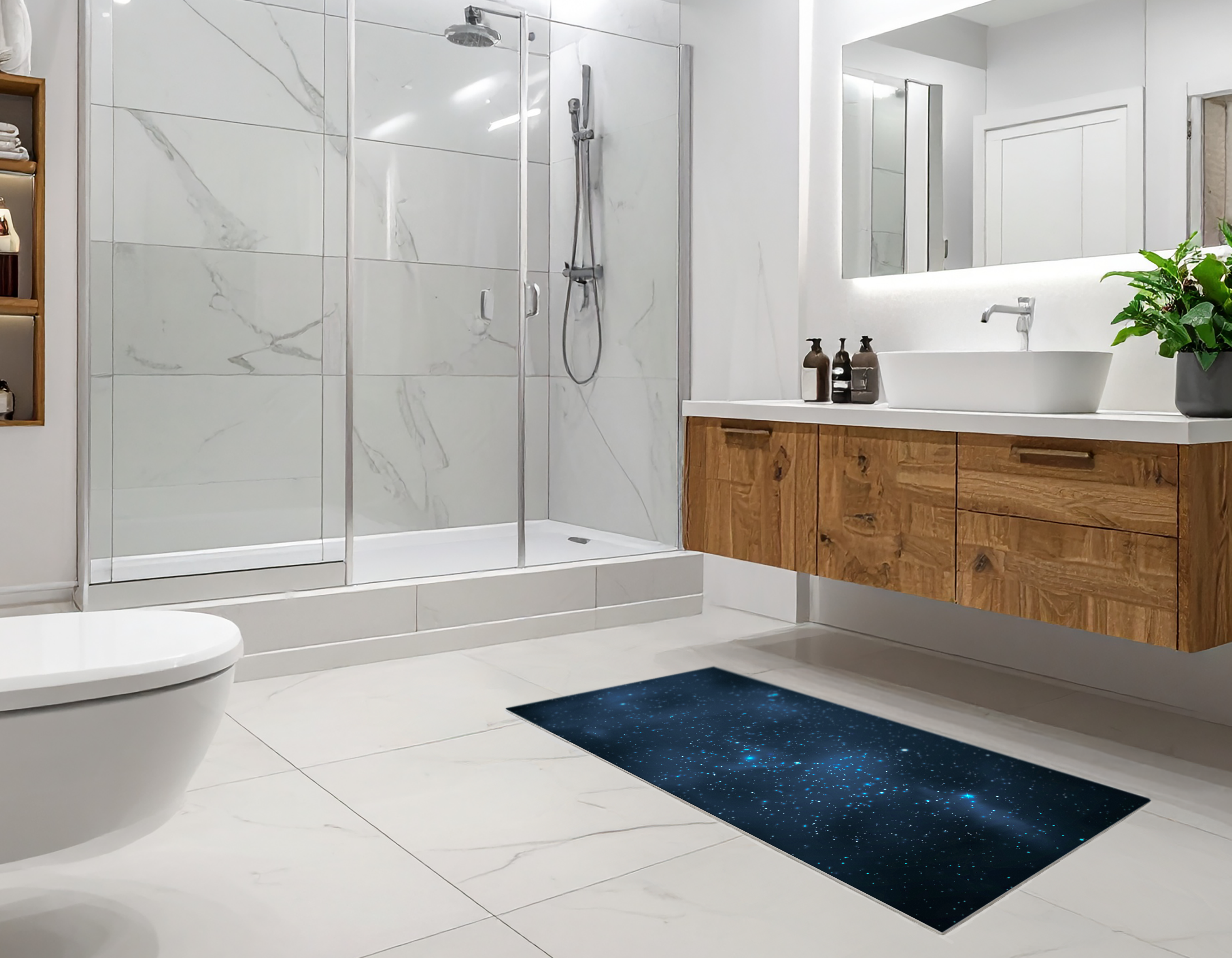 Concept Crystal Bathroom PVC Mat – Water-Resistant Floor Mat – Modern Designer Bath Mat with 4 Size Options for Bathroom, Shower & Toilet - Soft Shower Mat with Decorative Designs : Night sky