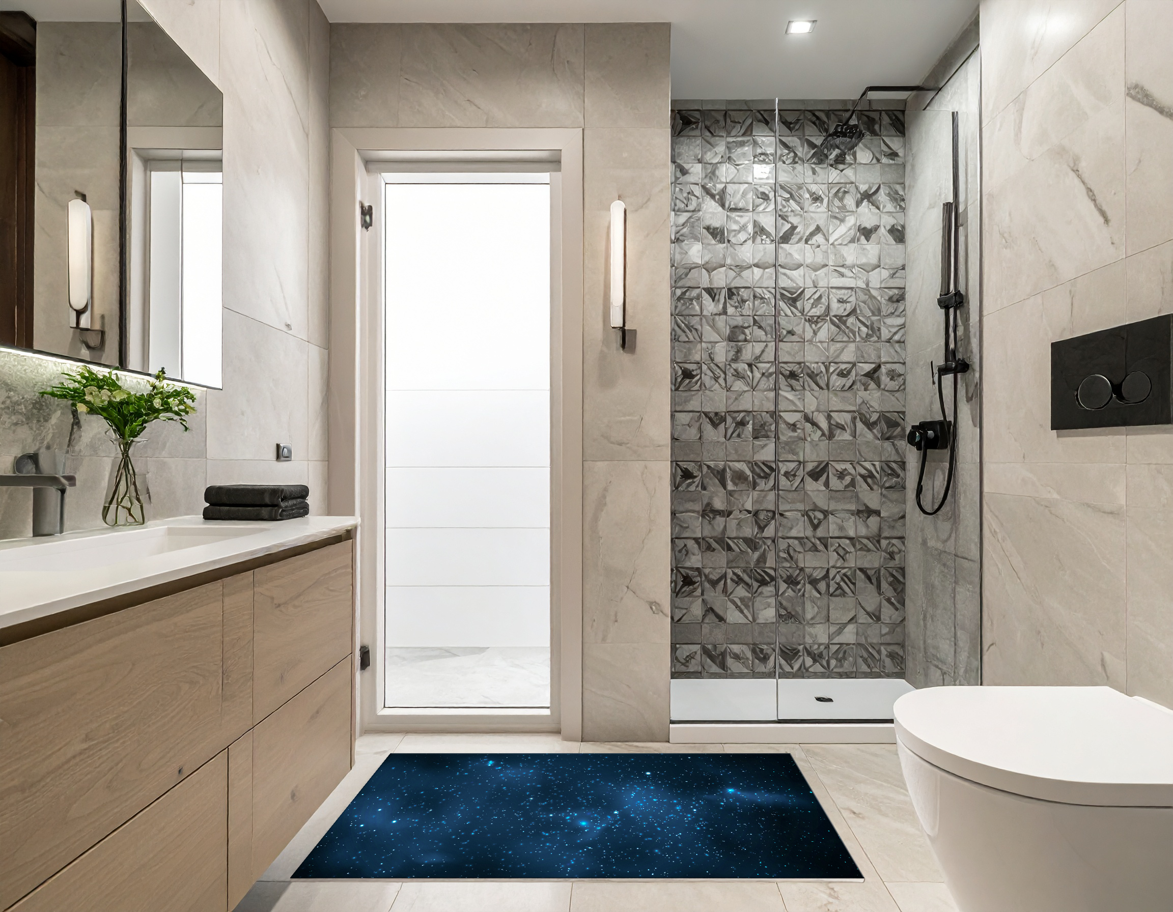 Concept Crystal Bathroom PVC Mat – Water-Resistant Floor Mat – Modern Designer Bath Mat with 4 Size Options for Bathroom, Shower & Toilet - Soft Shower Mat with Decorative Designs : Night sky