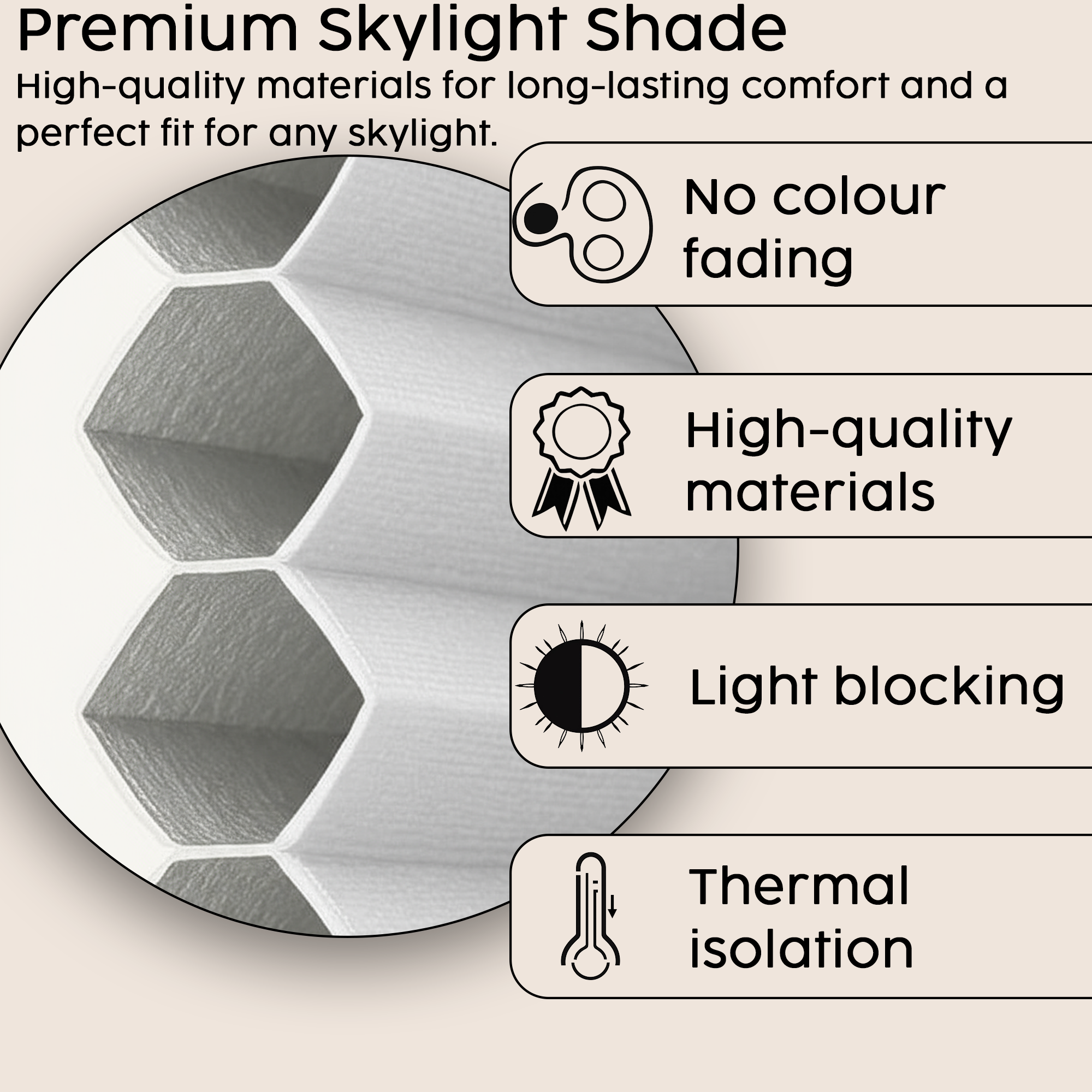 Concept Blinds Honeycomb Roof Window Pleated Blind – Blackout & Thermal Insulation, Made to Measure, 7 Fabric Colours, Adjustable Up & Down, Easy Drill Fitting – Premium Custom Roof Window Shade