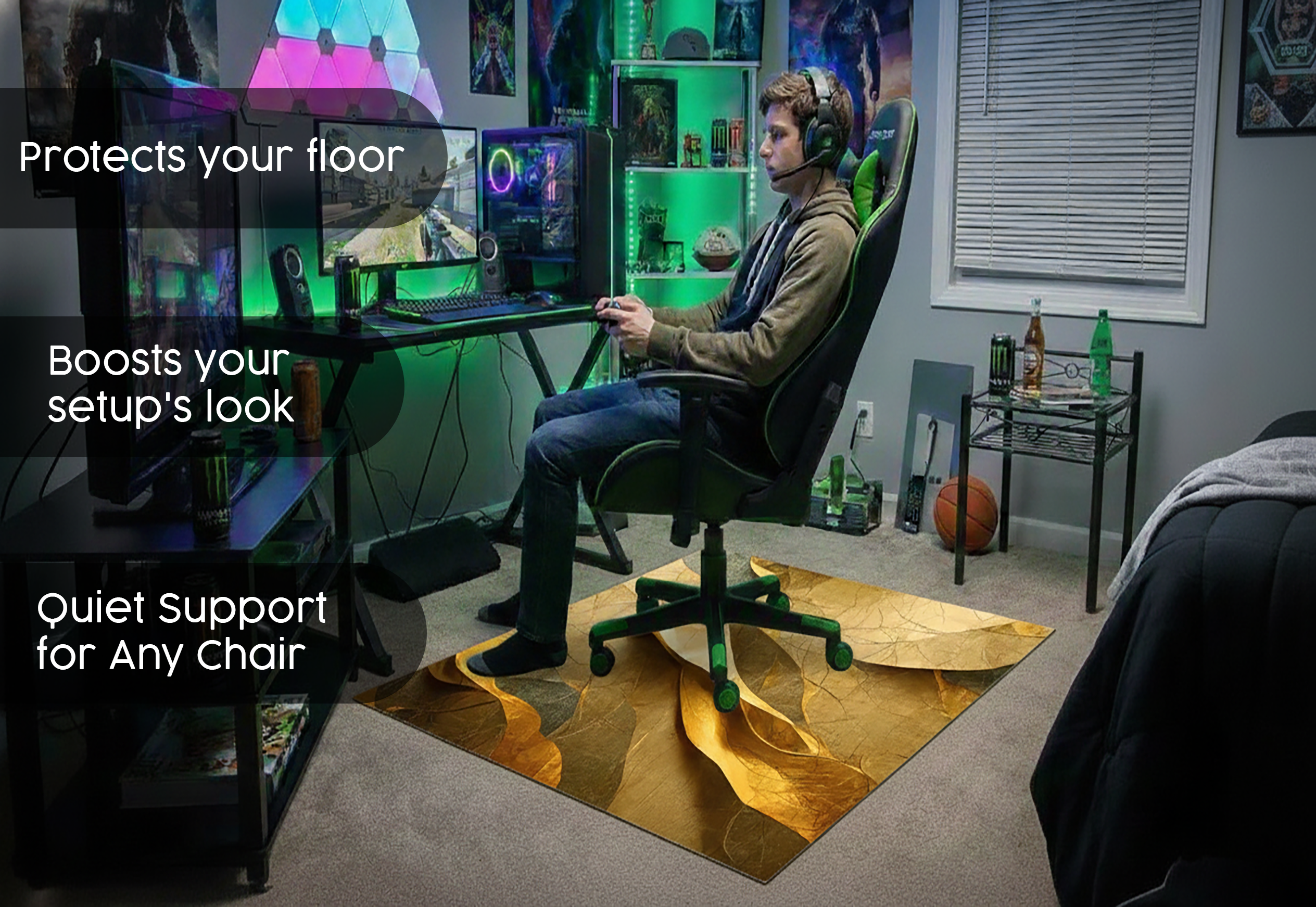 Precision Floor Mat - Innovative Custom PVC Mat for Home, Kitchen & Playrooms – Water Resistant, Stain-Proof & Kids-Safe - Vibrant Designs with Adjustable Sizes from 20x20 cm up to 200x300 cm : Golden structure